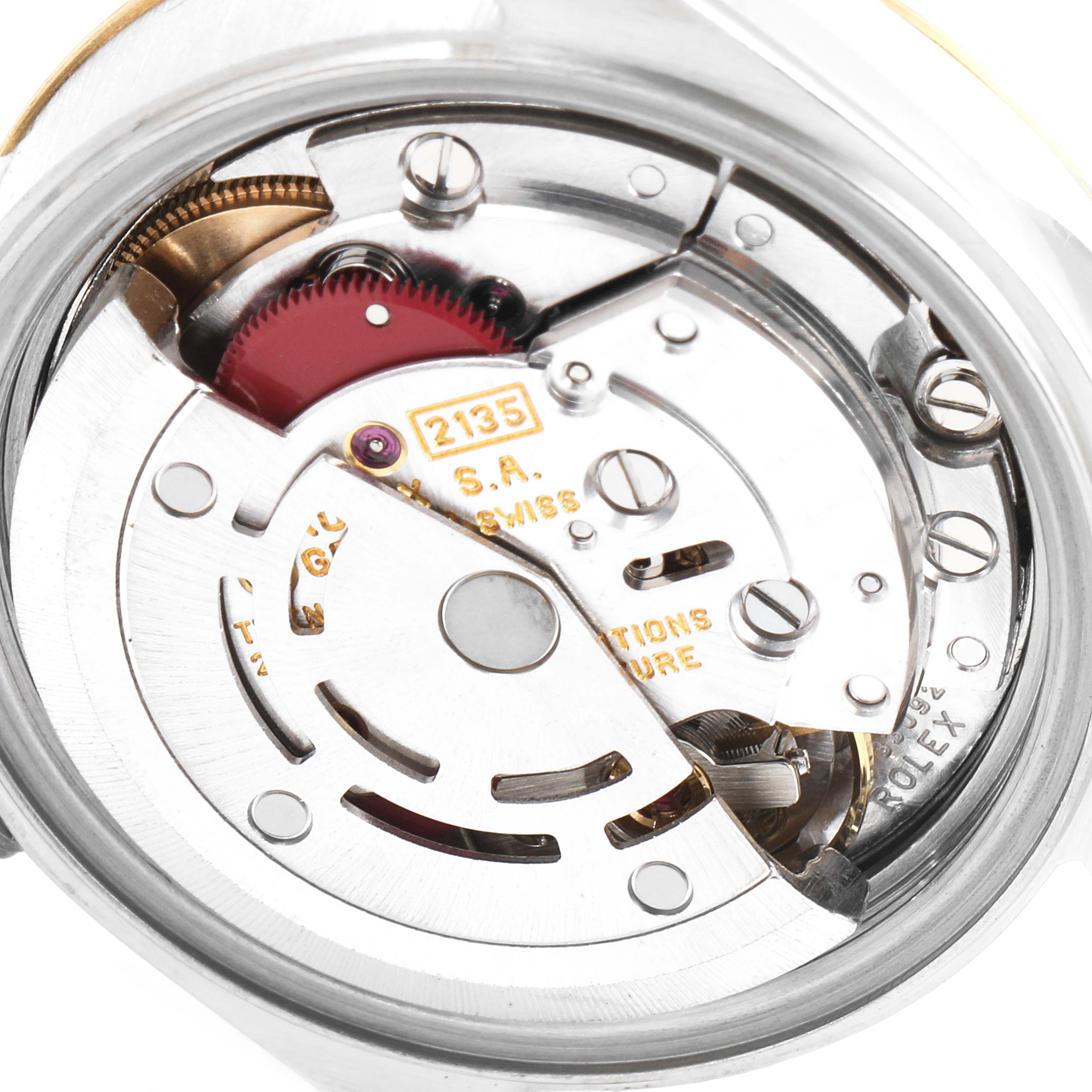 The image shows a close-up view of the movement mechanism inside a Rolex Datejust 69173 Women's Steel and Gold (two tone) Blue Dial 69173 Women's Steel and Gold (two tone) Blue Dial watch.