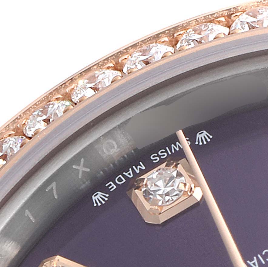 The image shows a close-up view of the dial, bezel, and hour marker of a Rolex Datejust 279381 Women's Steel and Gold (two tone) Blue Dial 279381 Women's Steel and Gold (two tone) Blue Dial watch.