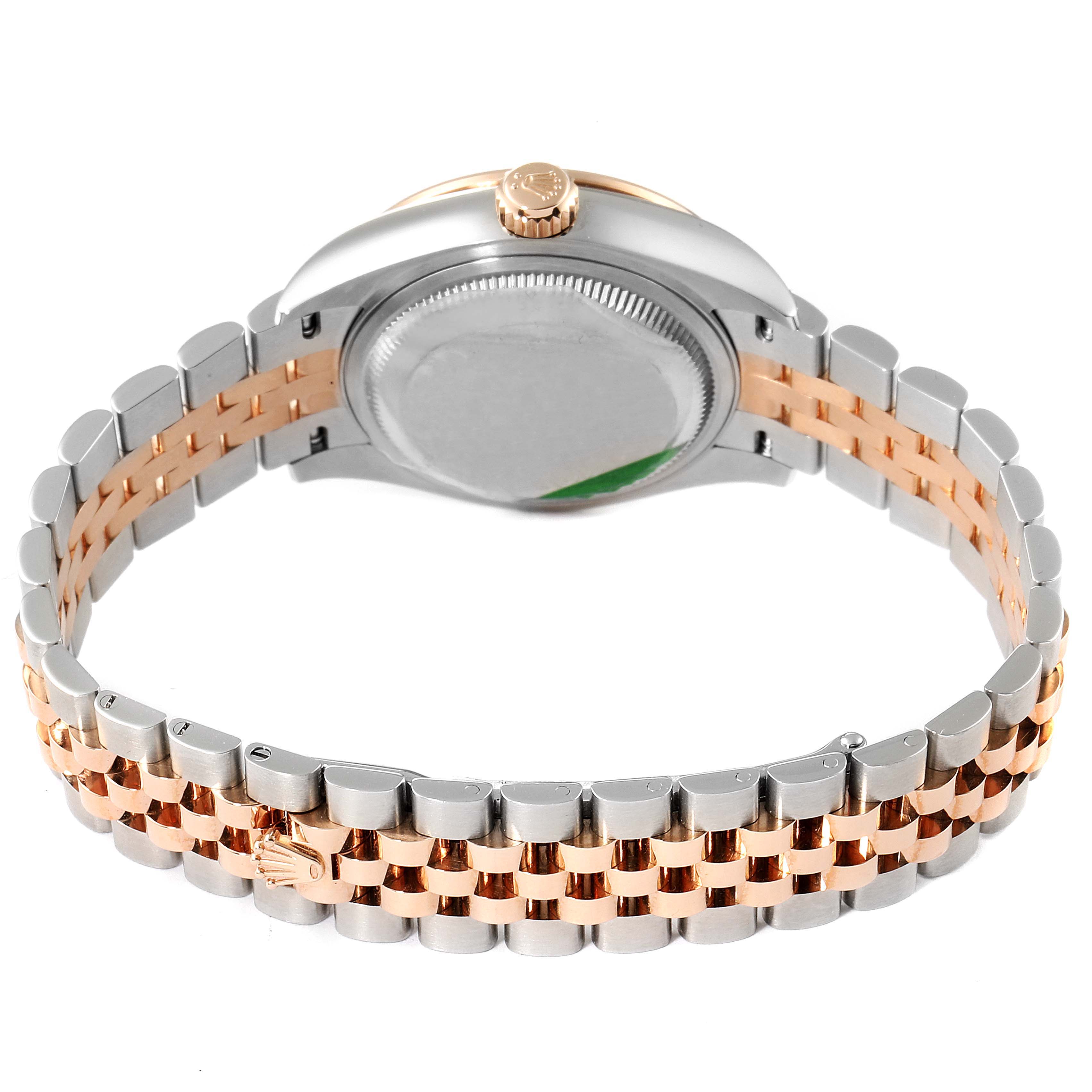 This image shows the rear view of a Rolex Datejust 279381 Women's Steel and Gold (two tone) Blue Dial 279381 Women's Steel and Gold (two tone) Blue Dial watch, focusing on the case back and the two-tone bracelet.