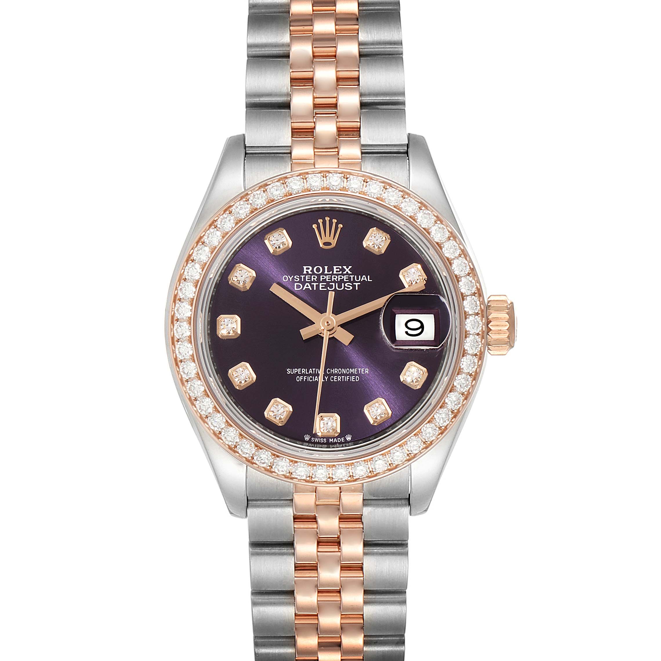 Rolex Datejust 28 Steel Everose Gold Diamond Ladies Watch 279381 Unworn ...