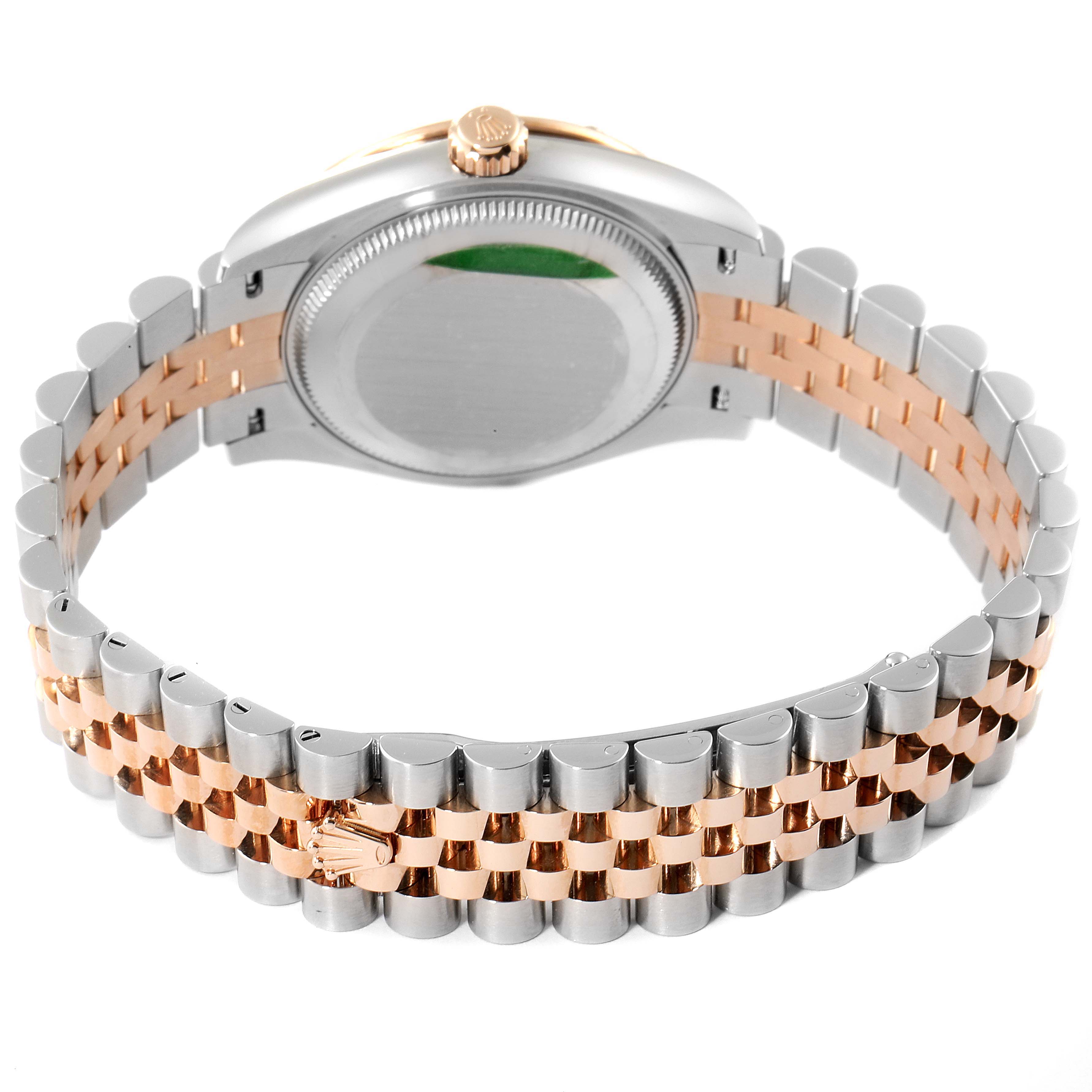 This image shows the back case and the two-tone bracelet of a Rolex Mid-Size 278341 Women
s Steel and Gold (two tone) Brown Dial 278341 Women
s Steel and Gold (two tone) Brown Dial model watch.