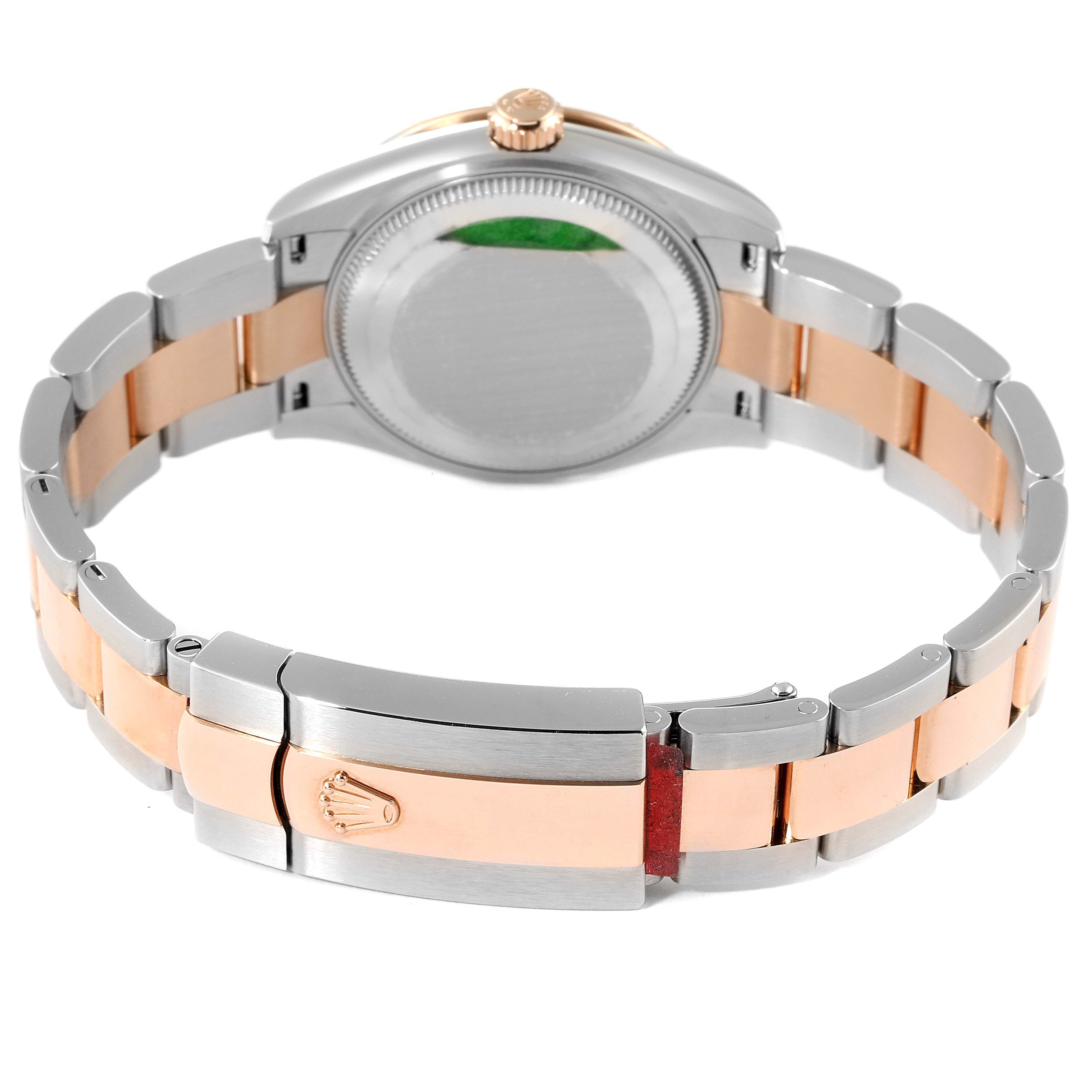 The image shows the back and bracelet clasp of a Rolex Mid-Size 278341 Women's Steel and Gold (two tone) Pink Dial 278341 Women's Steel and Gold (two tone) Pink Dial watch, highlighting its two-tone design.