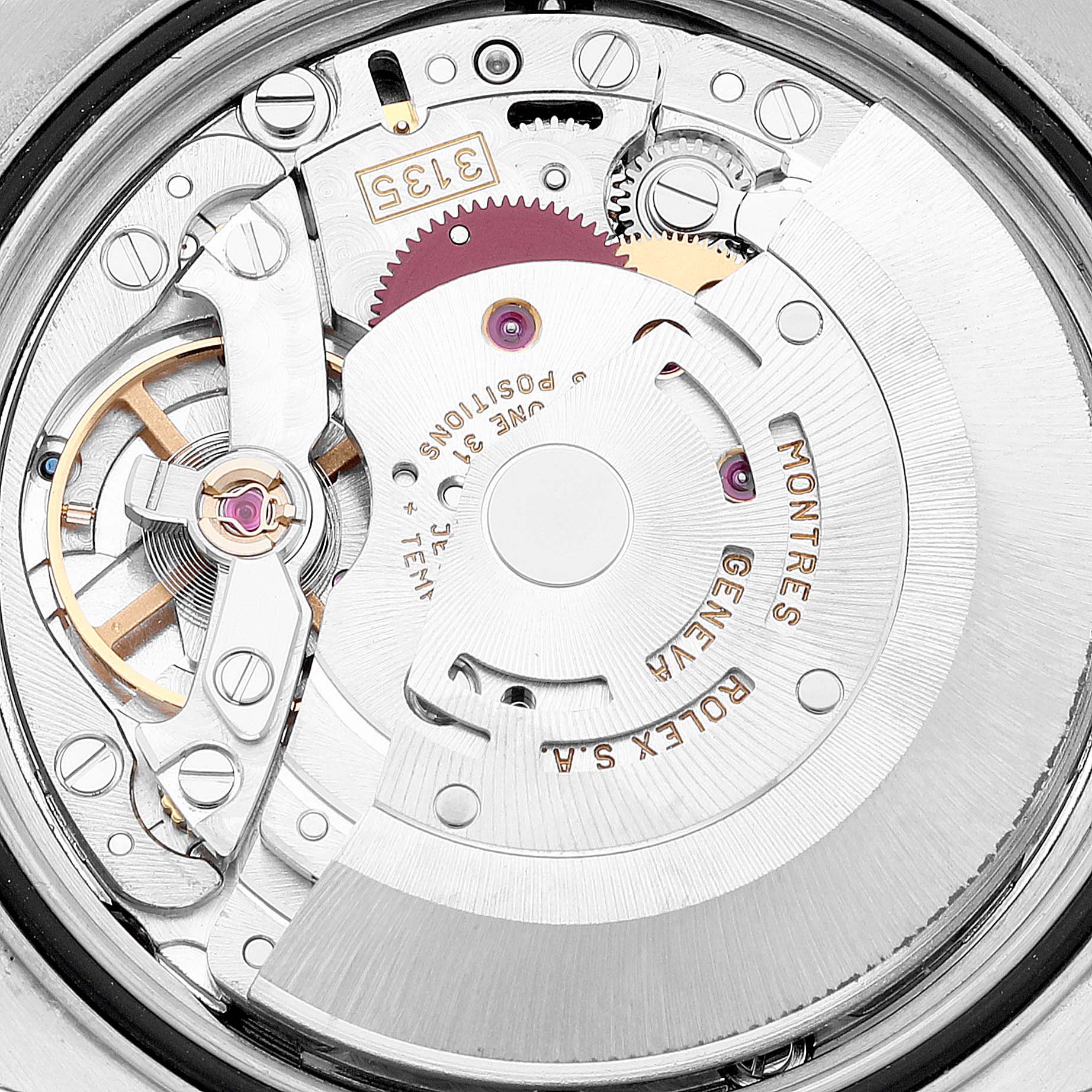 This image shows the internal mechanism of the Rolex Datejust 16200 Men's Stainless Steel Silver Dial 16200 Men's Stainless Steel Silver Dial watch, viewed from the back.