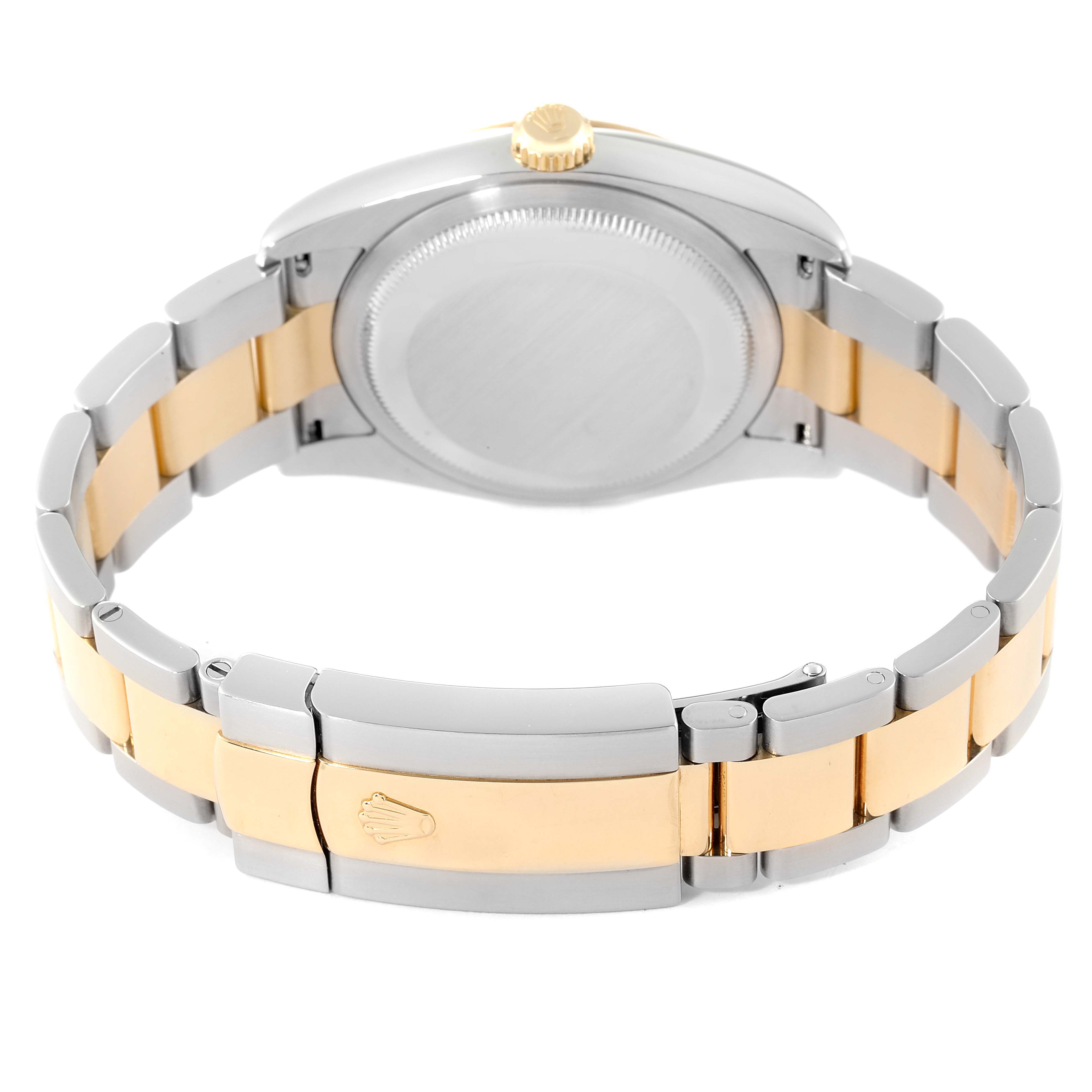 The image shows the back view of a Rolex Datejust 116233 Men's Steel and Gold (two tone) Grey Dial 116233 Men's Steel and Gold (two tone) Grey Dial watch, highlighting the two-tone bracelet and case back.