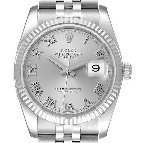 Photo of Rolex Datejust Steel White Gold Silver Dial Mens Watch 116234 Box Papers