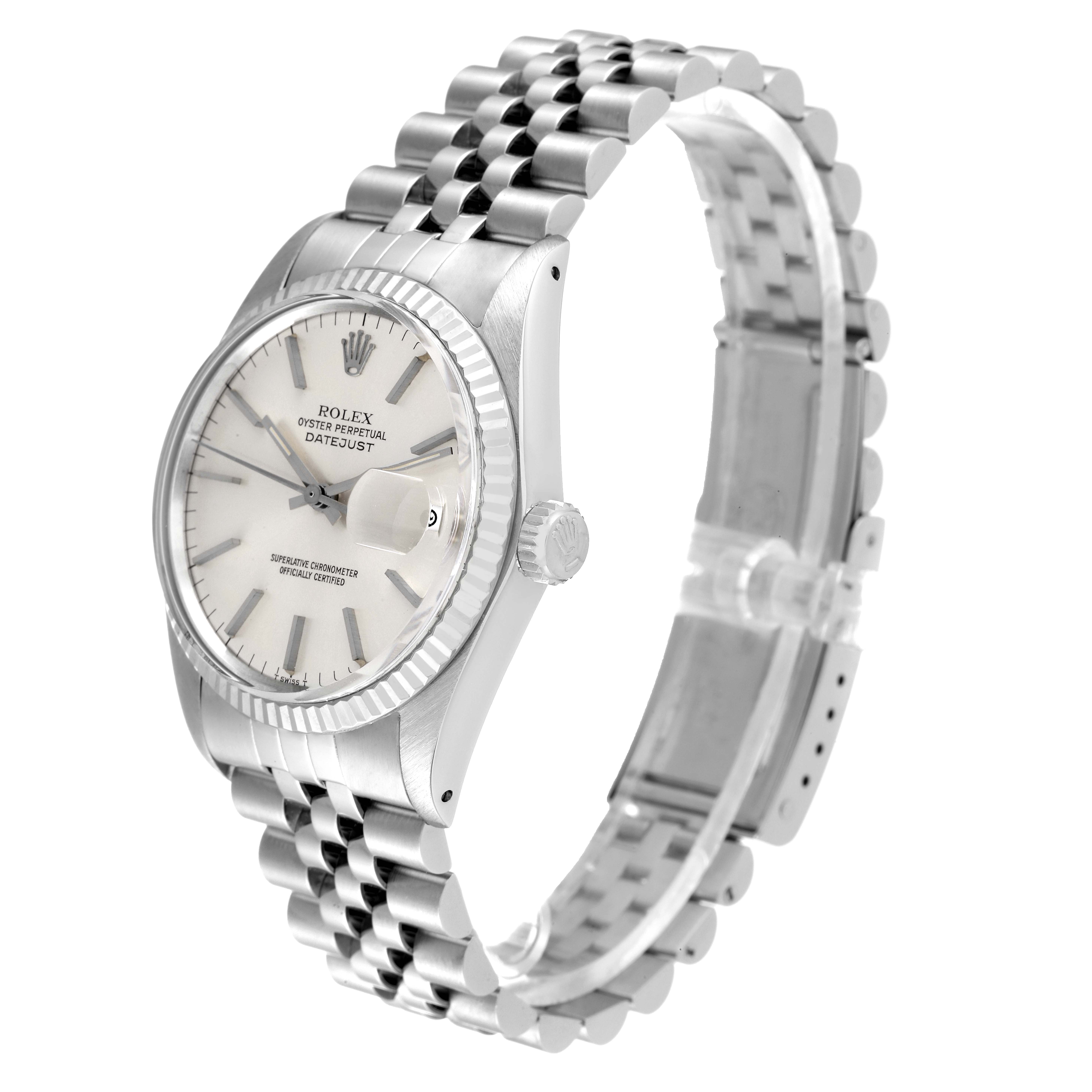 The Rolex Vintage Collection 16014 Men
s Stainless Steel Silver Dial 16014 Men
s Stainless Steel Silver Dial model is shown at a three-quarter view, highlighting the dial, crown, bracelet, and clasp.
