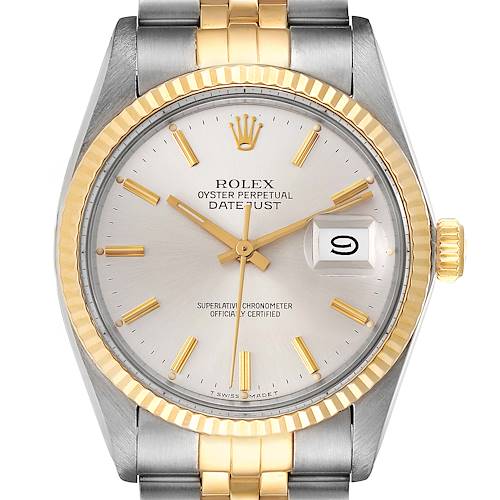 Photo of Rolex Datejust Steel Yellow Gold Silver Dial Vintage Mens Watch 16013 Box Papers