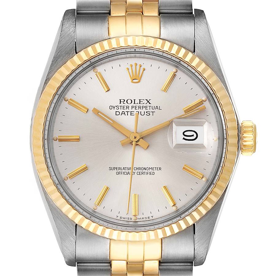 Rolex Datejust Steel Yellow Gold Silver Dial Vintage Mens Watch 16013 Box Papers SwissWatchExpo
