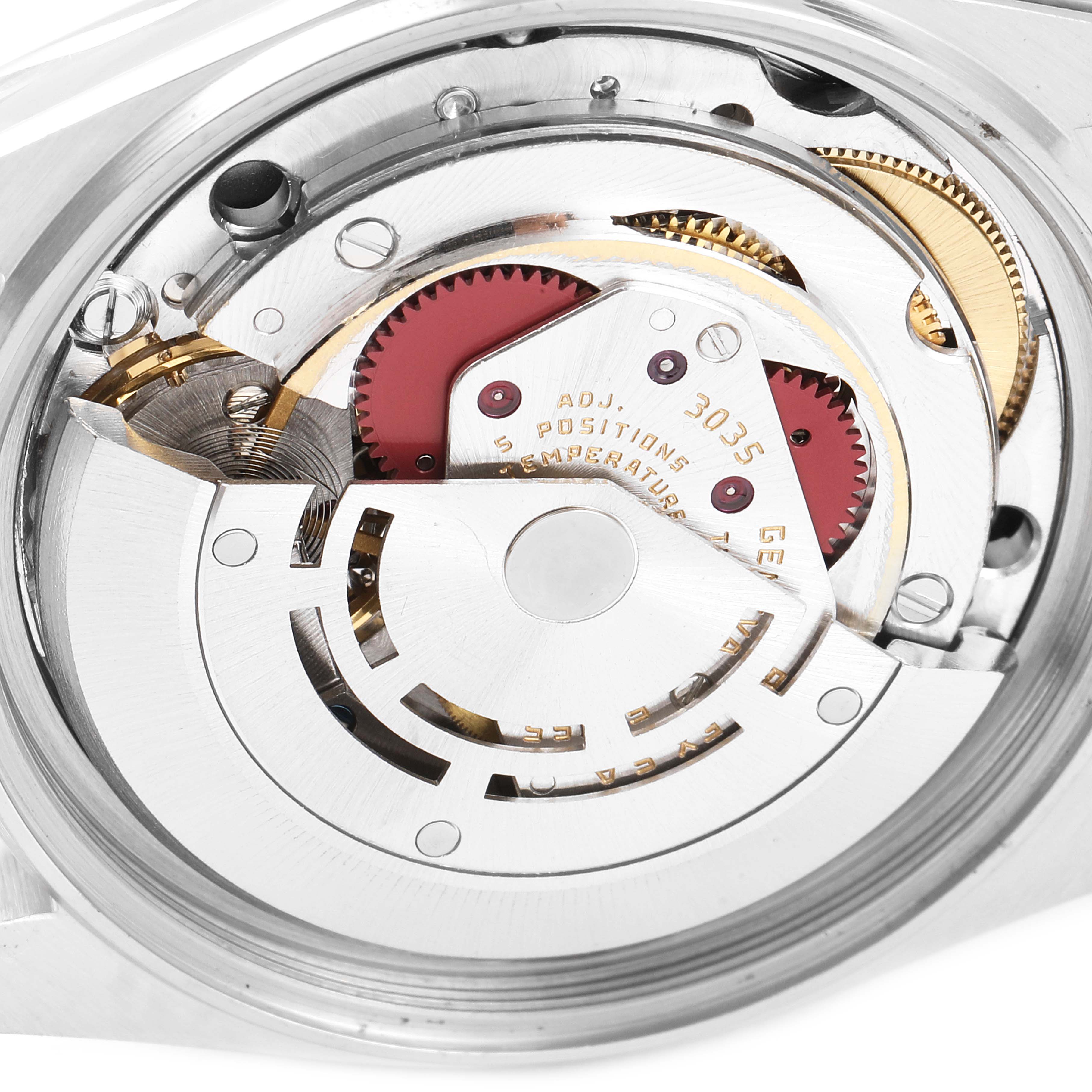 The image shows the intricate internal mechanism of a Rolex Vintage Collection 16014 Men's Stainless Steel Black Dial 16014 Men's Stainless Steel Black Dial model, viewed from the back.