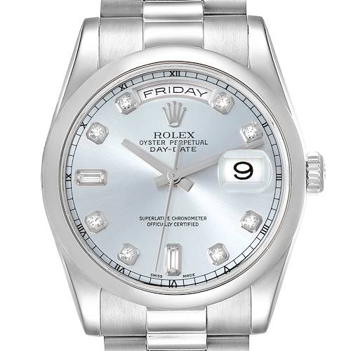 Photo of Rolex Day-Date President Platinum Ice Blue Diamond Dial Watch 118206 Box Papers