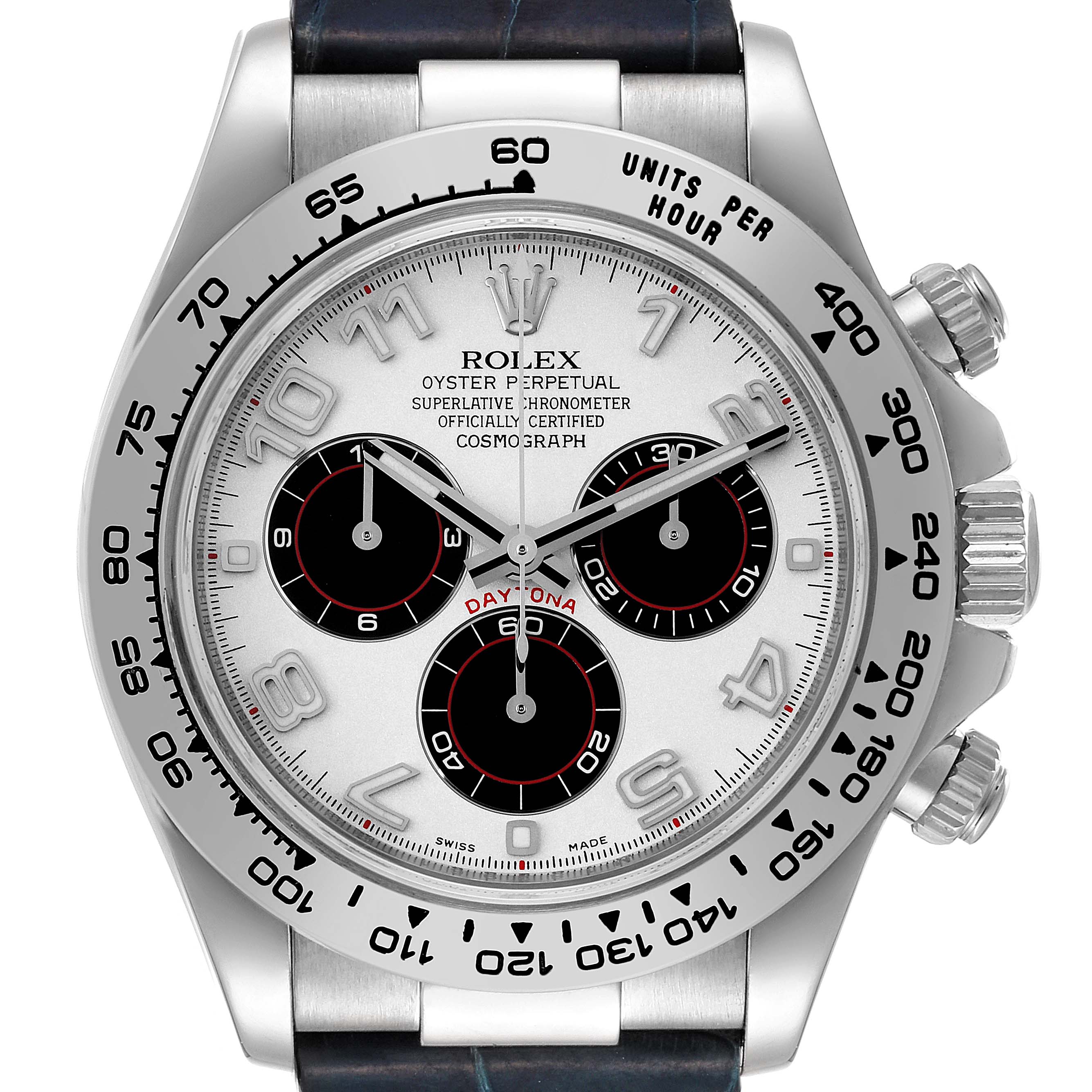holdall egyptisk samling Rolex Daytona White Gold Blue Strap Chronograph Mens Watch 116519 |  SwissWatchExpo