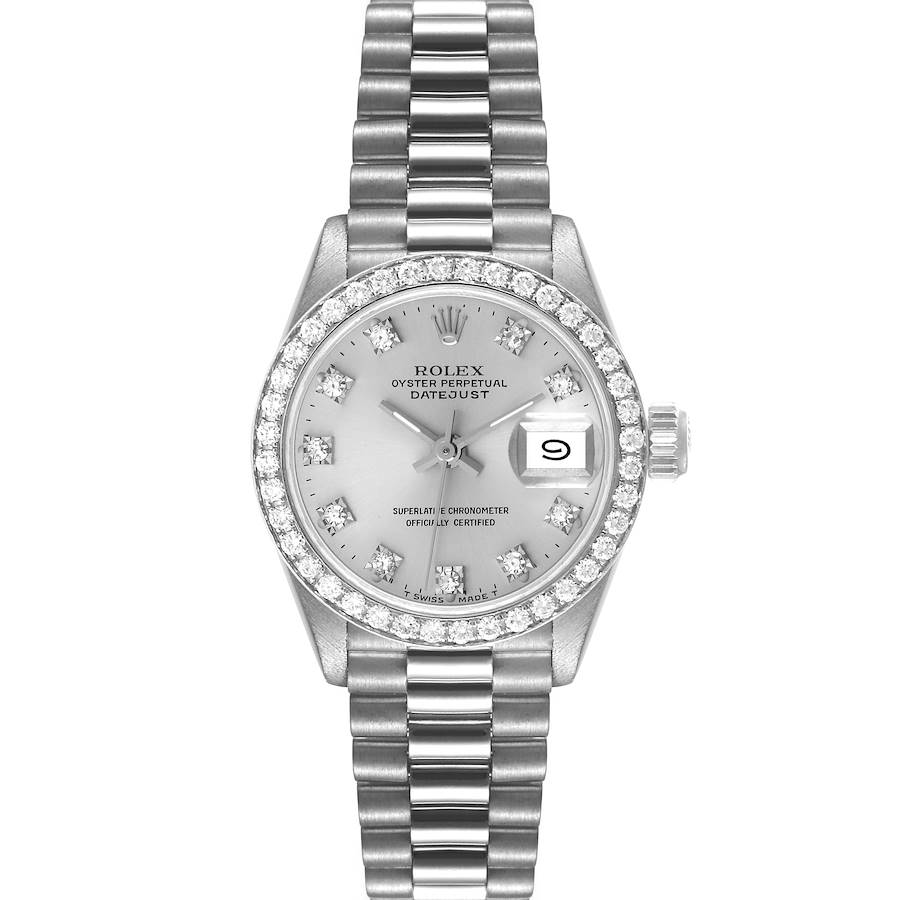 Rolex President Platinum Silver Diamond Dial Ladies Watch 69136 SwissWatchExpo
