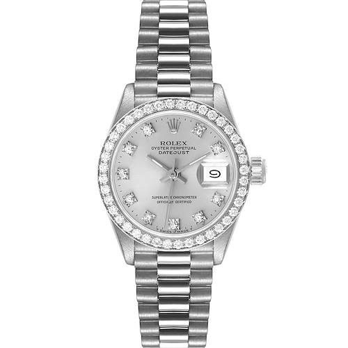 Photo of Rolex President Platinum Silver Diamond Dial Ladies Watch 69136