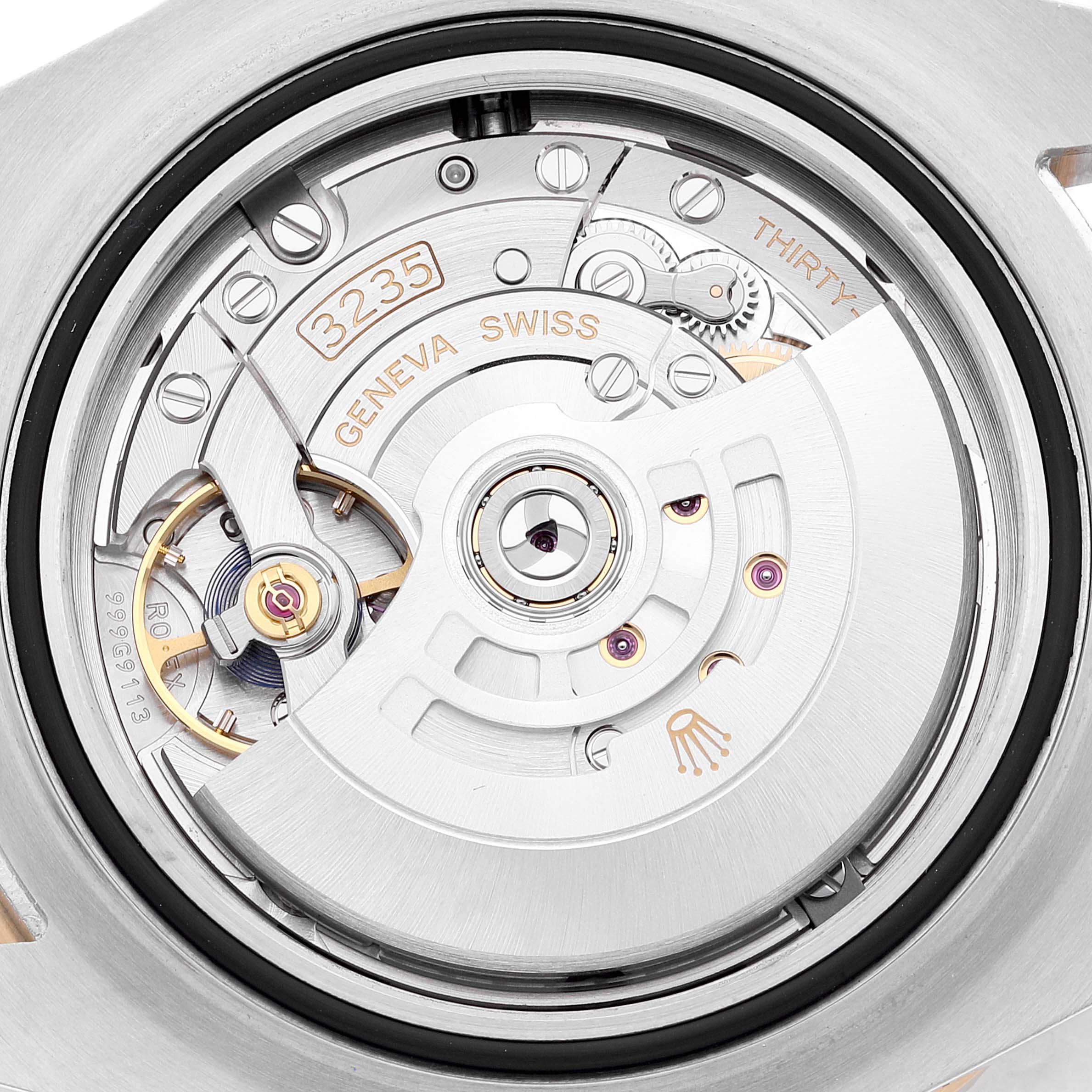 The image shows the movement mechanism from the back angle of a Rolex Sea-Dweller 126603 Men's Steel and Gold (two tone) Black Dial 126603 Men's Steel and Gold (two tone) Black Dial watch.
