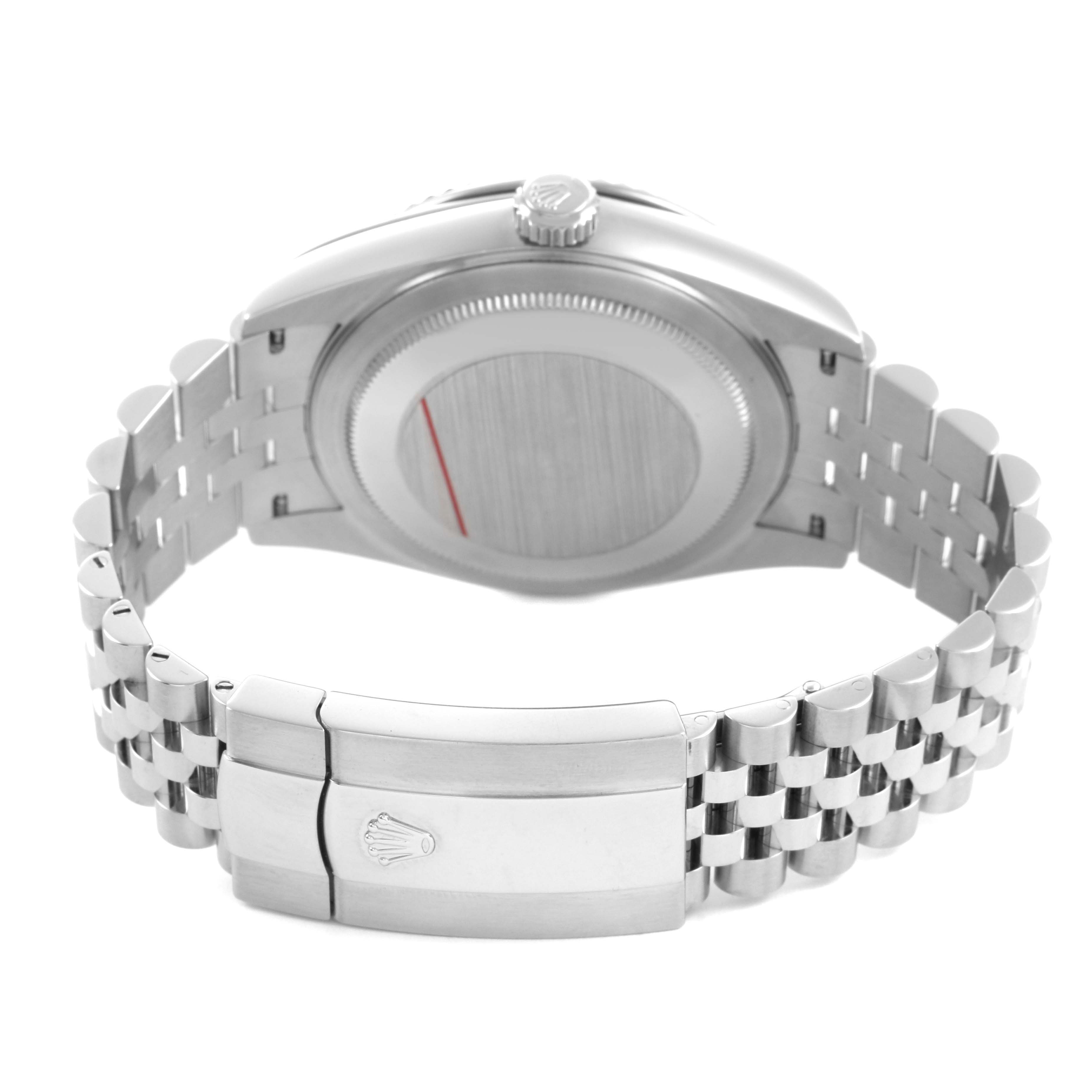 The image shows the back view of a Rolex Sky-Dweller 326934 Men's Stainless Steel Blue Dial watch, highlighting the bracelet and clasp.