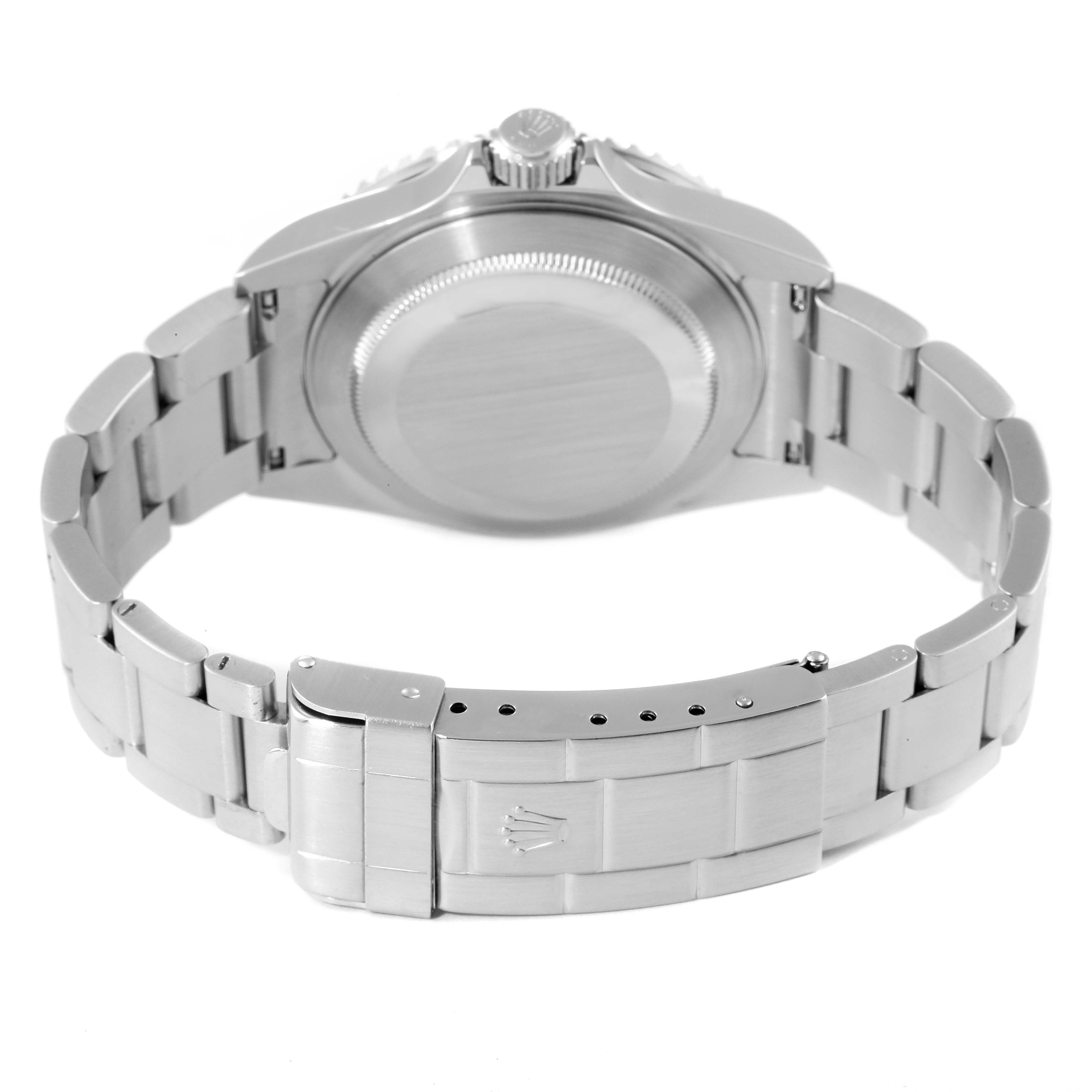 This image shows the back case and bracelet of a Rolex Submariner 16610 Men's Stainless Steel Black Dial 16610 Men's Stainless Steel Black Dial watch from a rear angle.