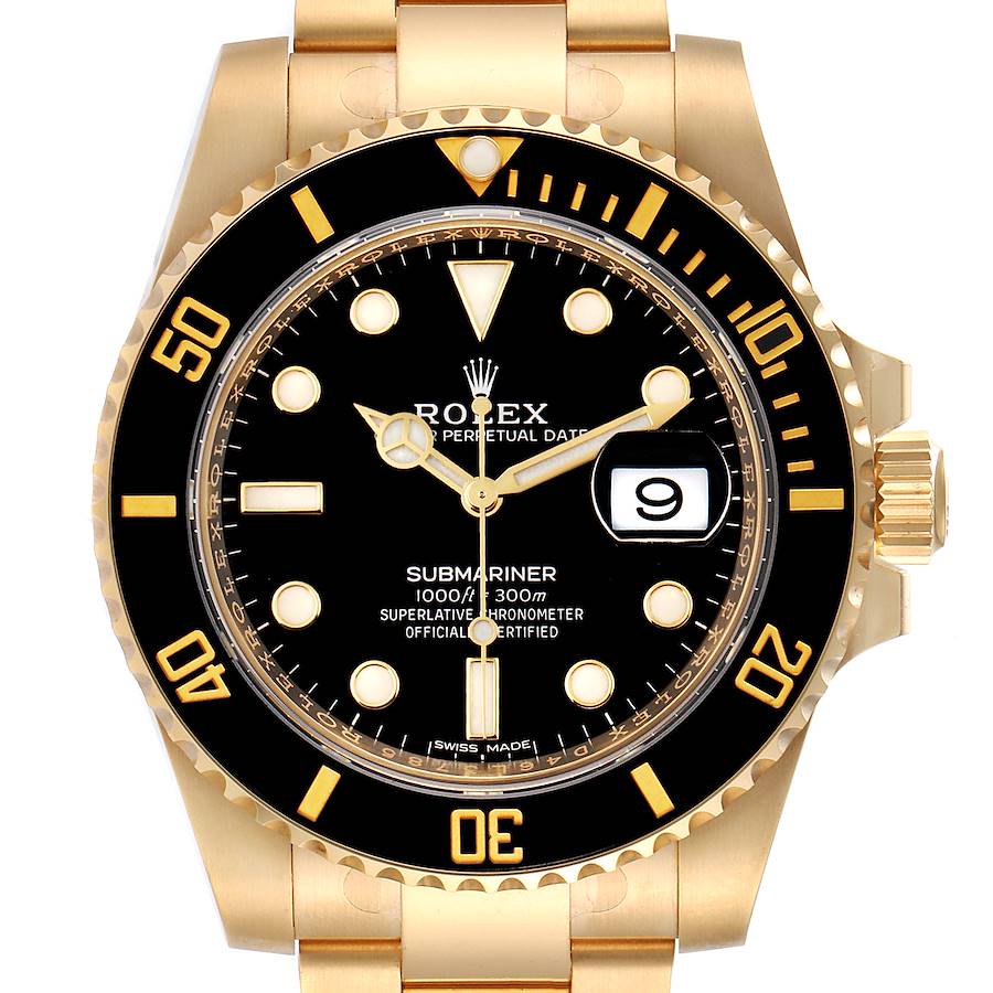 Rolex Submariner Black Dial Yellow Gold Mens Watch 116618 Unworn SwissWatchExpo