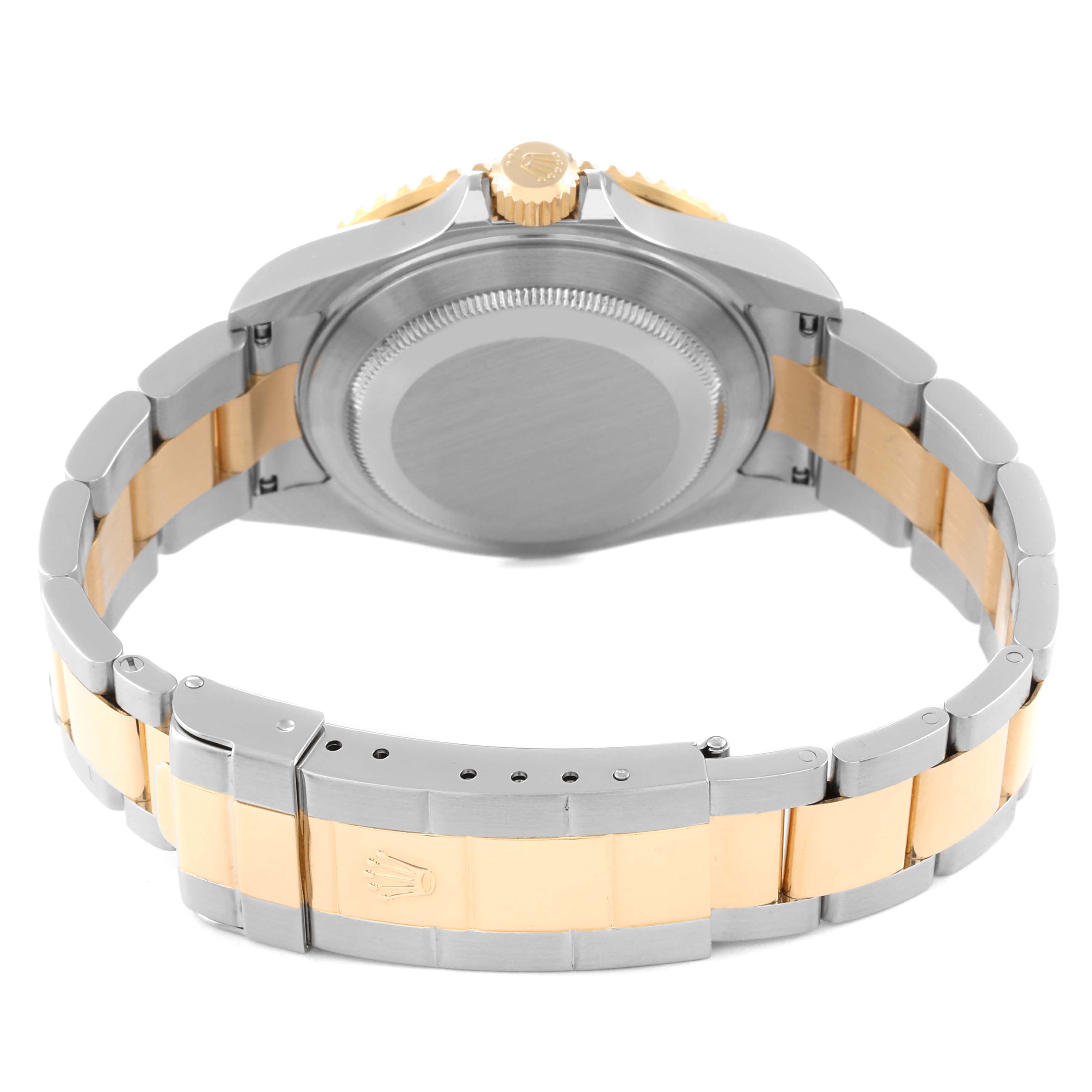 The image shows the back view and bracelet of the Rolex Submariner 16613 Men's Steel and Gold (two tone) Blue Dial 16613 Men's Steel and Gold (two tone) Blue Dial watch.