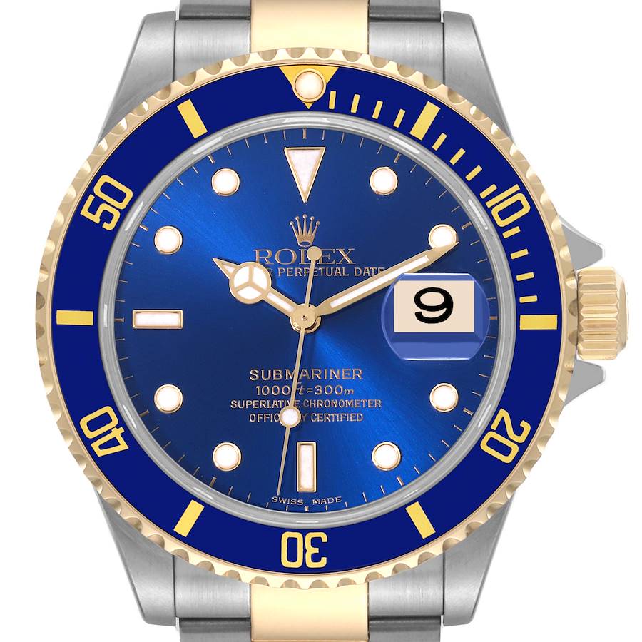 Rolex Submariner Blue Dial Steel Yellow Gold Mens Watch 16613 Box Card SwissWatchExpo
