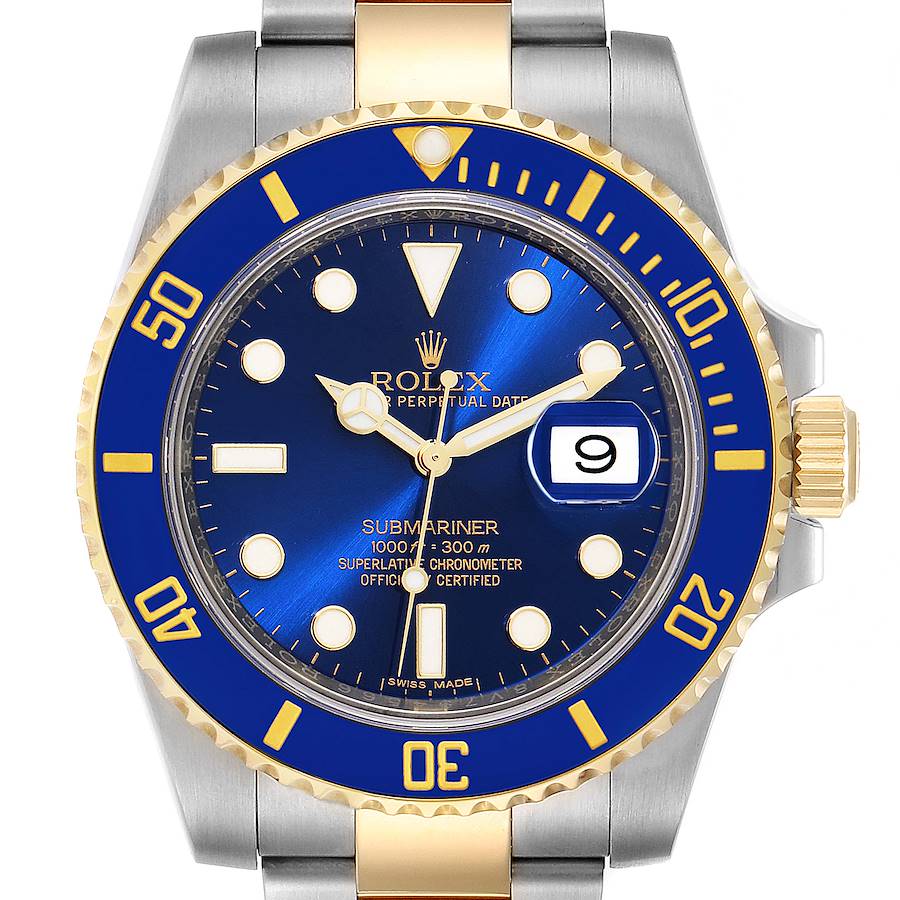 Rolex Submariner Steel 18K Yellow Gold Blue Dial Mens Watch 116613 Box ...