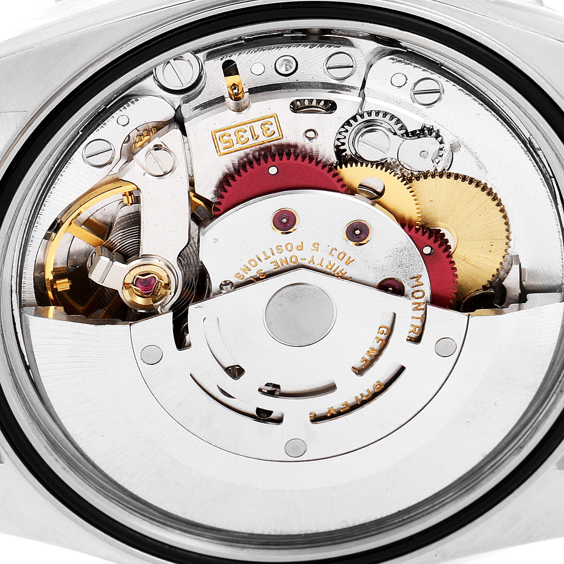 This image shows the inner mechanical movement of a Rolex Turn-o-Graph 16264 Men
s Stainless Steel Silver Dial 16264 Men
s Stainless Steel Silver Dial watch, viewed from the back.