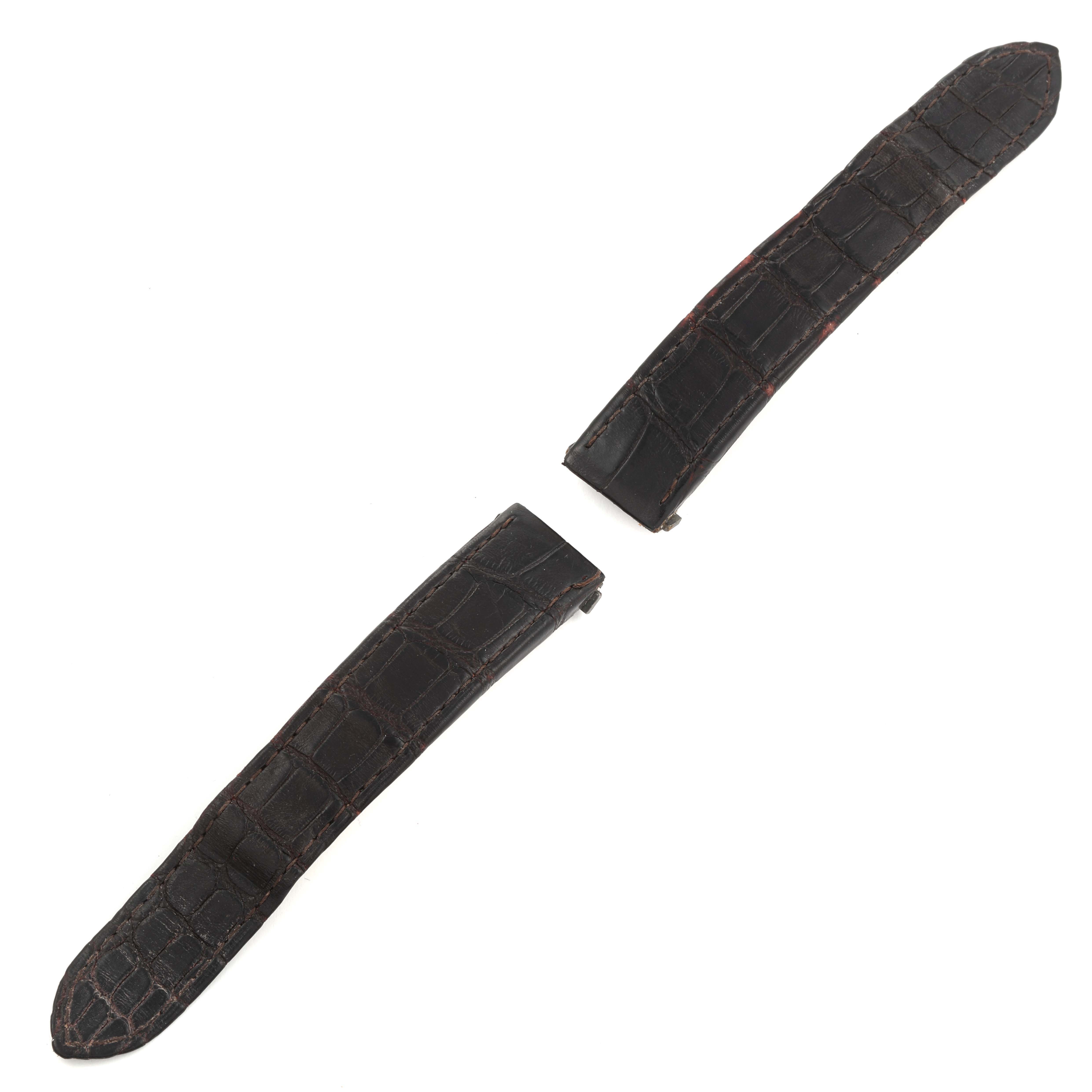 The image shows two dark brown leather straps for the Cartier Roadster W62025V3 Men's Stainless Steel Silver Dial W62025V3 Men's Stainless Steel Silver Dial watch model.