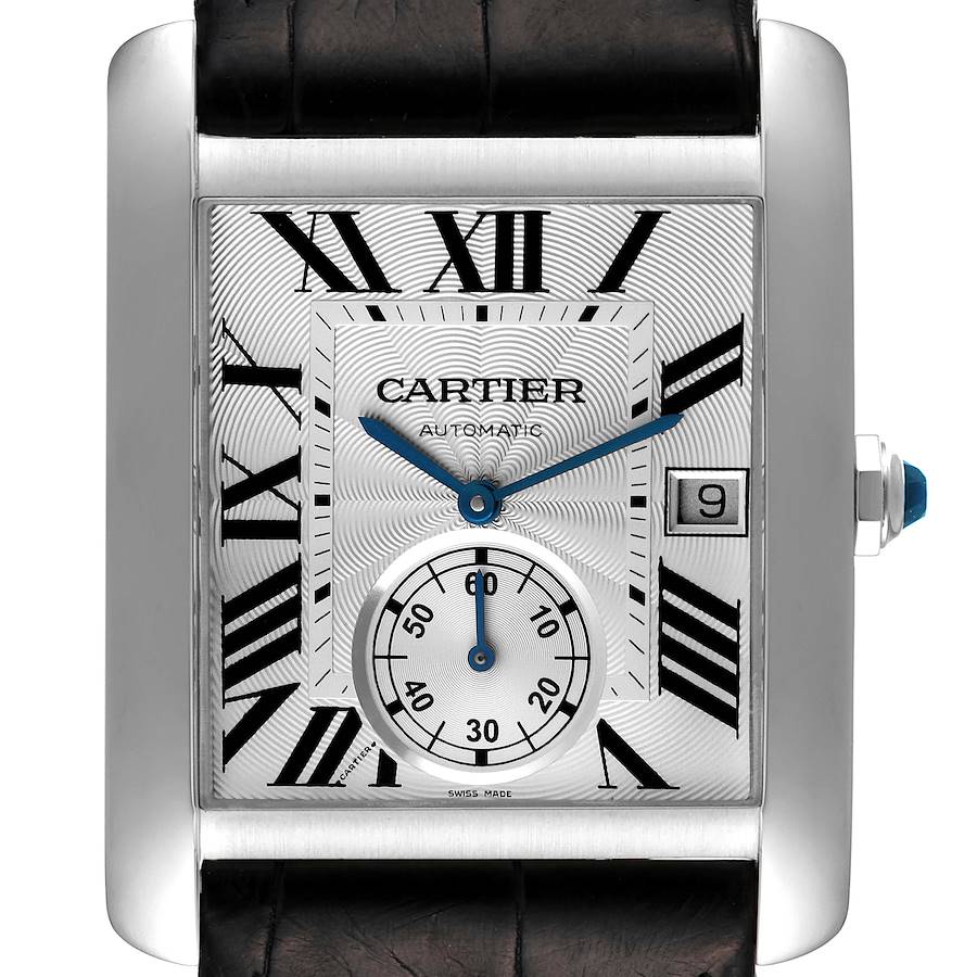 Cartier Tank MC Silver Dial Black Strap Automatic Steel Mens Watch W5330003 SwissWatchExpo