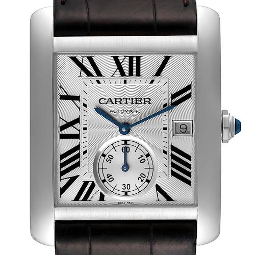 Photo of Cartier Tank MC Silver Dial Black Strap Steel Mens Watch W5330003 Box Papers