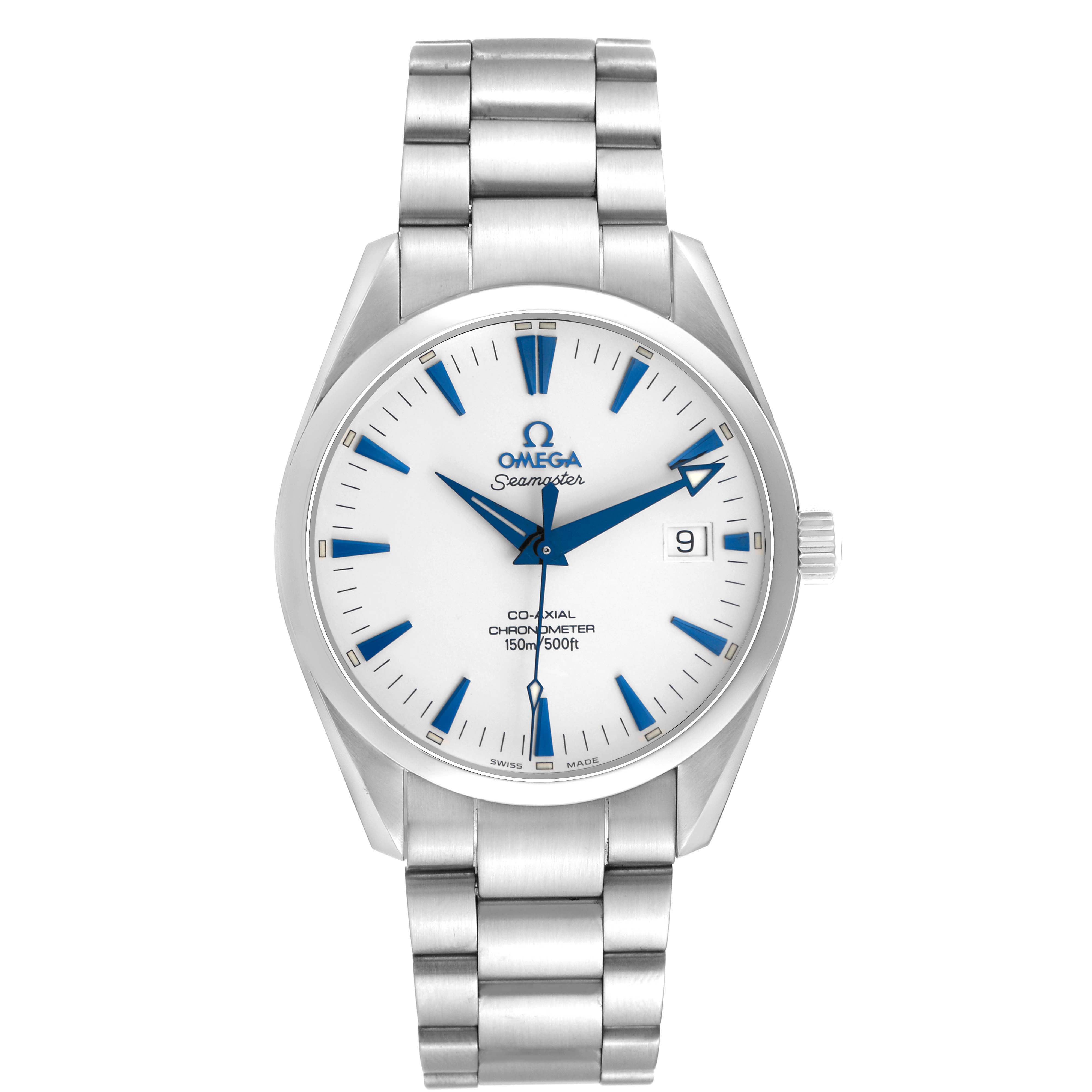 The Omega Seamaster 2503.33.00 Men
s Stainless Steel Silver Dial watch is shown from a front angle, displaying the face, bezel, bracelet, and crown.