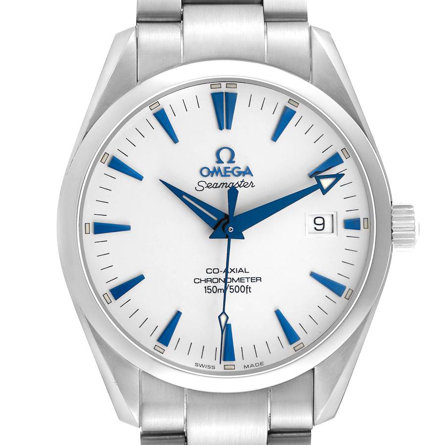 The image shows a front view of the Omega Seamaster model 2503.33.00 watch, highlighting the face, bezel, crown, and stainless steel bracelet.