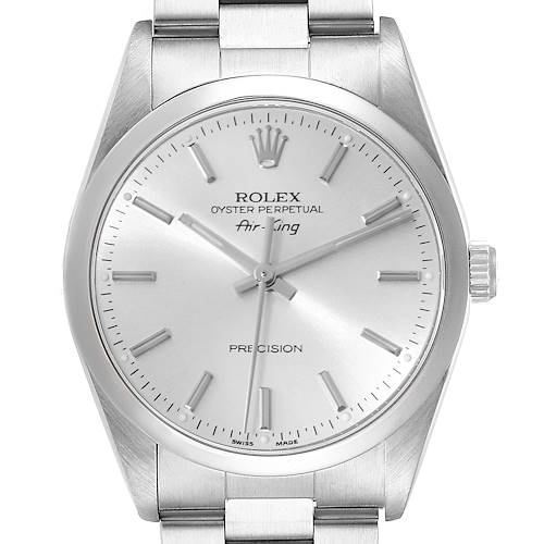Photo of Rolex Air King 34mm Silver Dial Smooth Bezel Steel Mens Watch 14000 Box Papers