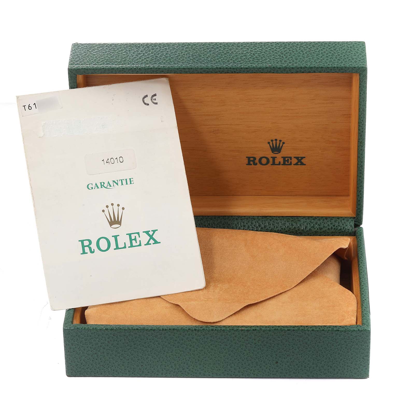 The image shows an open Rolex box with a warranty paper for the Air-King model.