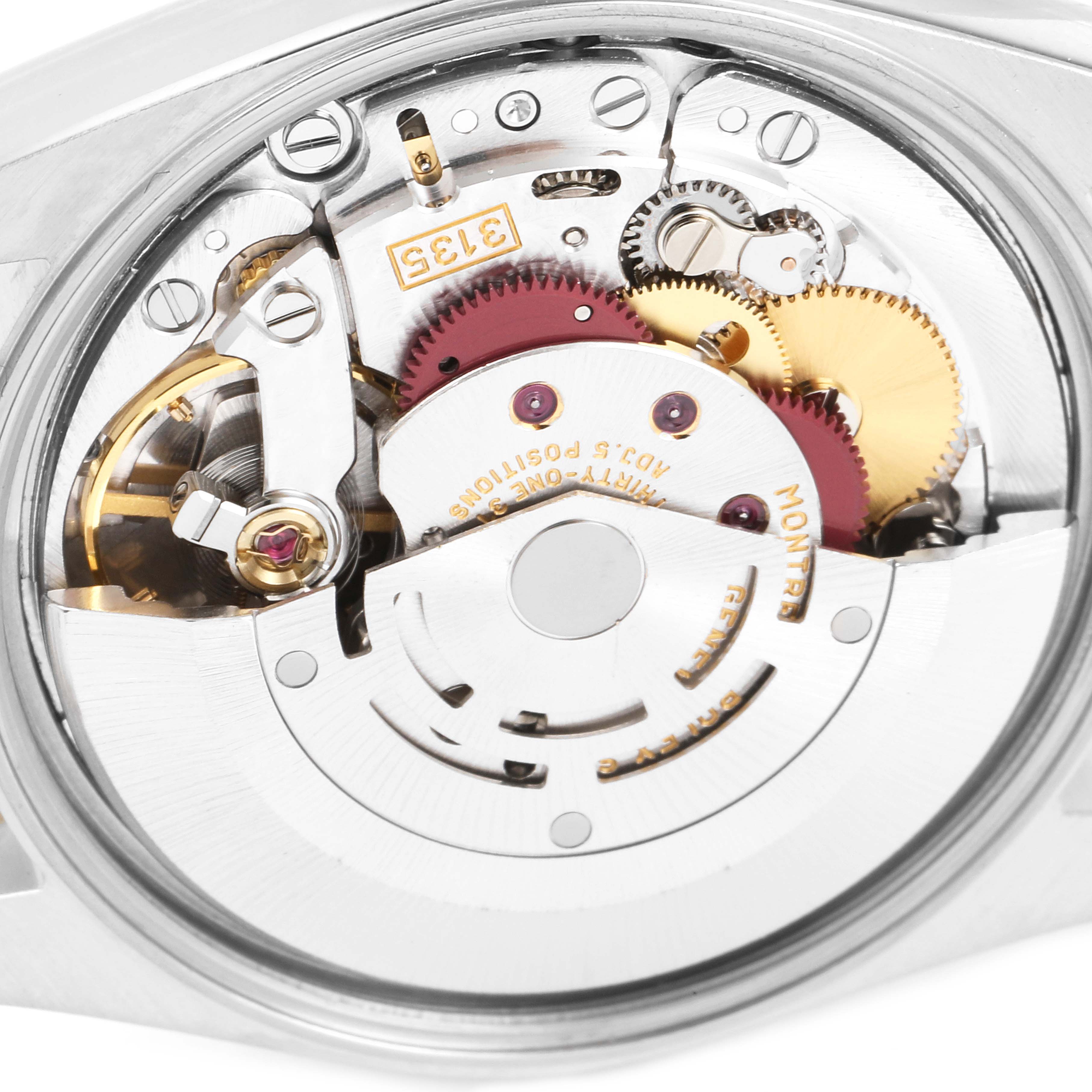 This image shows the internal mechanism of a Rolex Date 15223 Men's Steel and Gold (two tone) White Dial 15223 Men's Steel and Gold (two tone) White Dial model watch from a rear perspective.