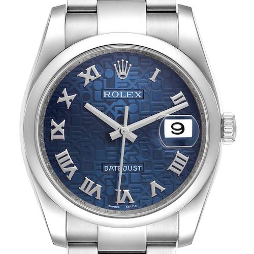 Photo of Rolex Datejust 36 Blue Anniversary Dial Steel Mens Watch 116200 Box Card