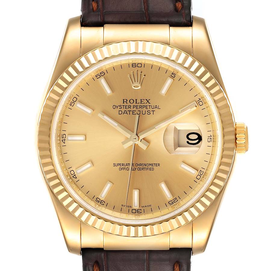 Rolex Datejust 36 Yellow Gold Champagne Dial Mens Watch 116138 SwissWatchExpo