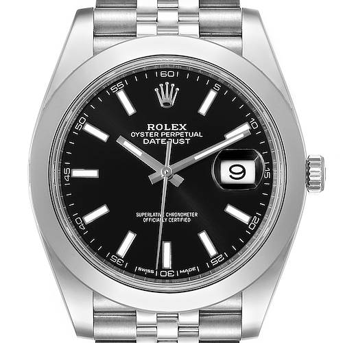 Photo of Rolex Datejust 41 Black Dial Smooth Bezel Steel Mens Watch 126300