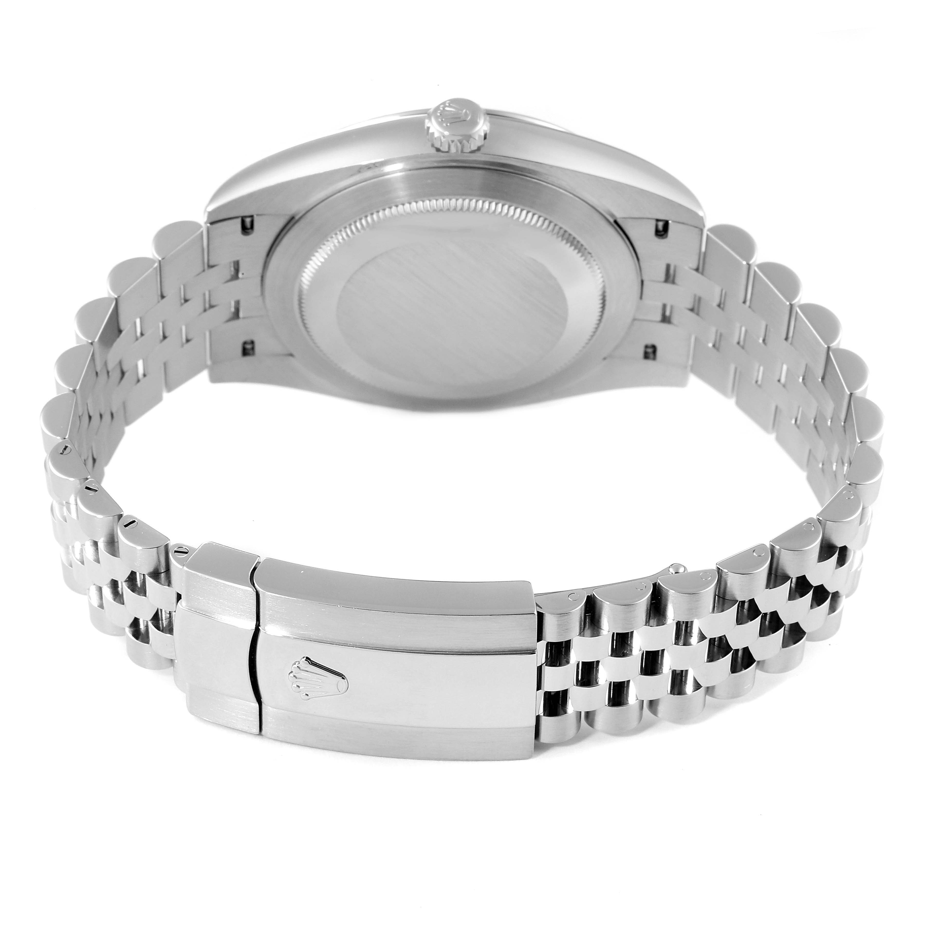 The image shows the back case and clasp of a Rolex Datejust 41 126300 Men's Stainless Steel Black Dial 126300 Men's Stainless Steel Black Dial watch from a rear angle.