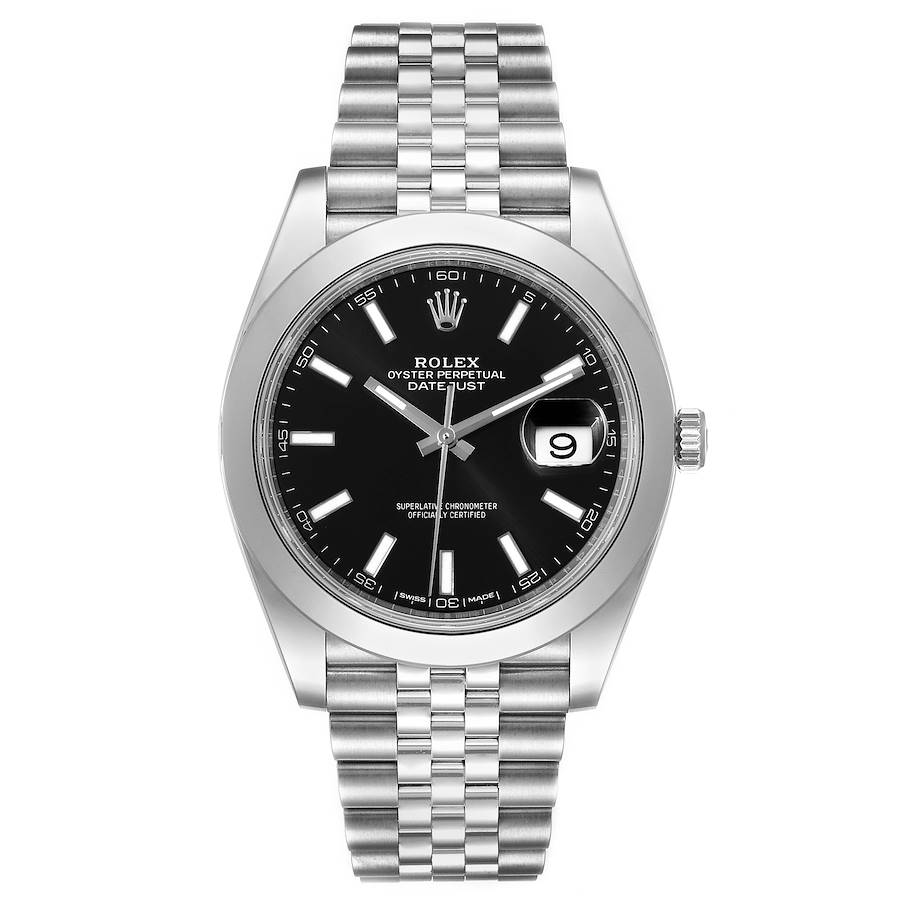 Rolex Datejust 41 Black Dial Smooth Bezel Steel Mens Watch 126300 ...