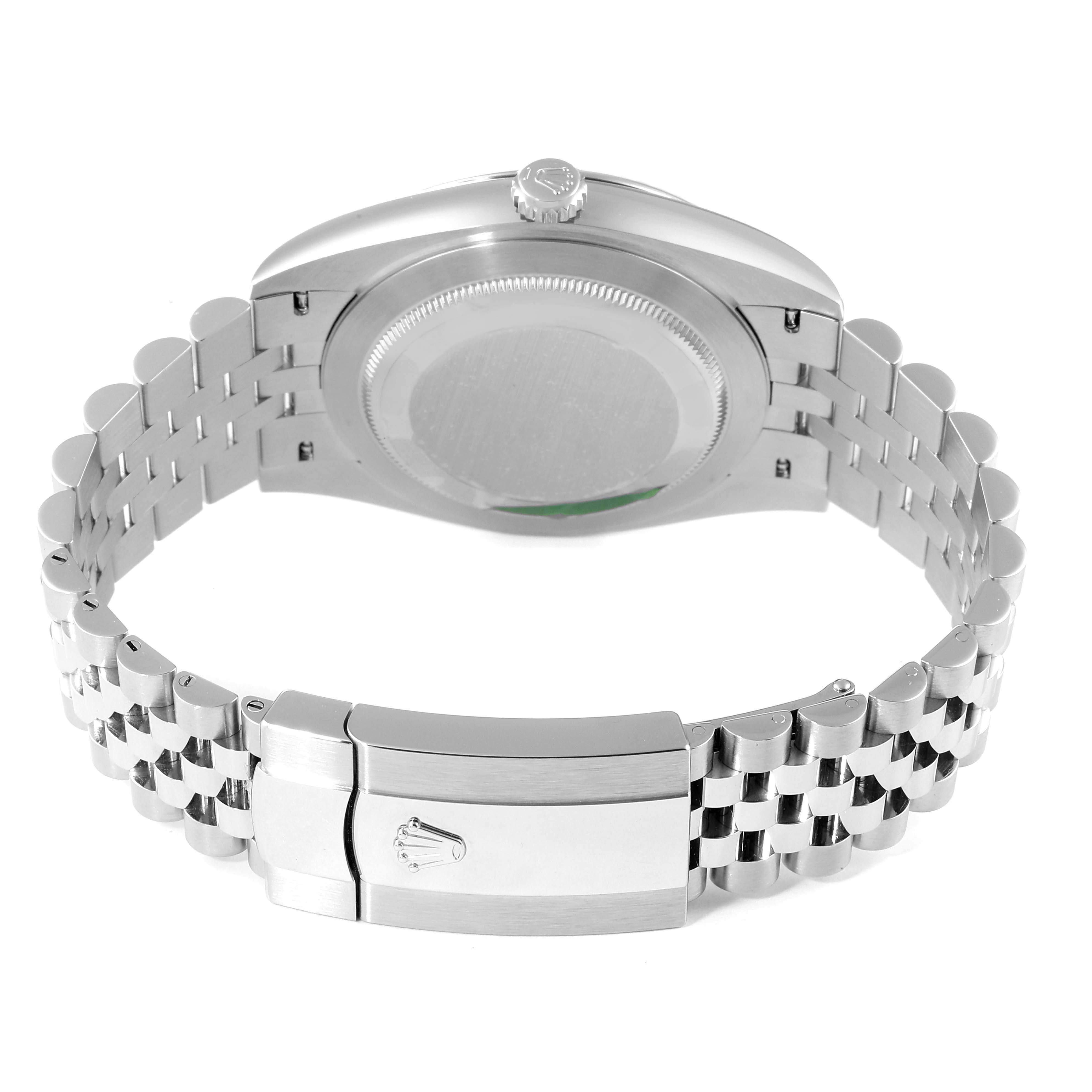 The image shows the back and clasp of a Rolex Datejust 41 126334 Men's Stainless Steel Blue Dial 126334 Men's Stainless Steel Blue Dial model, displaying the bracelet and case back.