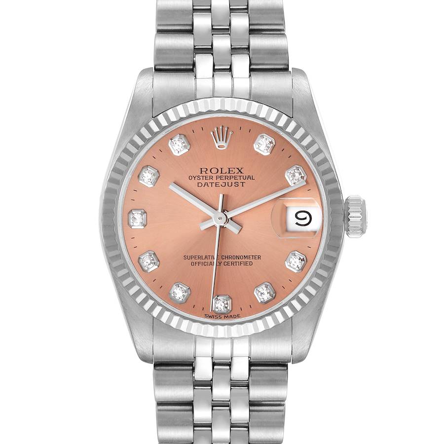 Rolex Datejust Midsize Steel White Gold Salmon Diamond Dial Ladies Watch 68274 SwissWatchExpo
