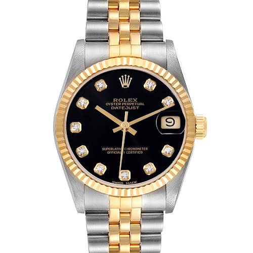 Photo of Rolex Datejust Midsize Steel Yellow Gold Black Diamond Dial Ladies Watch 68273