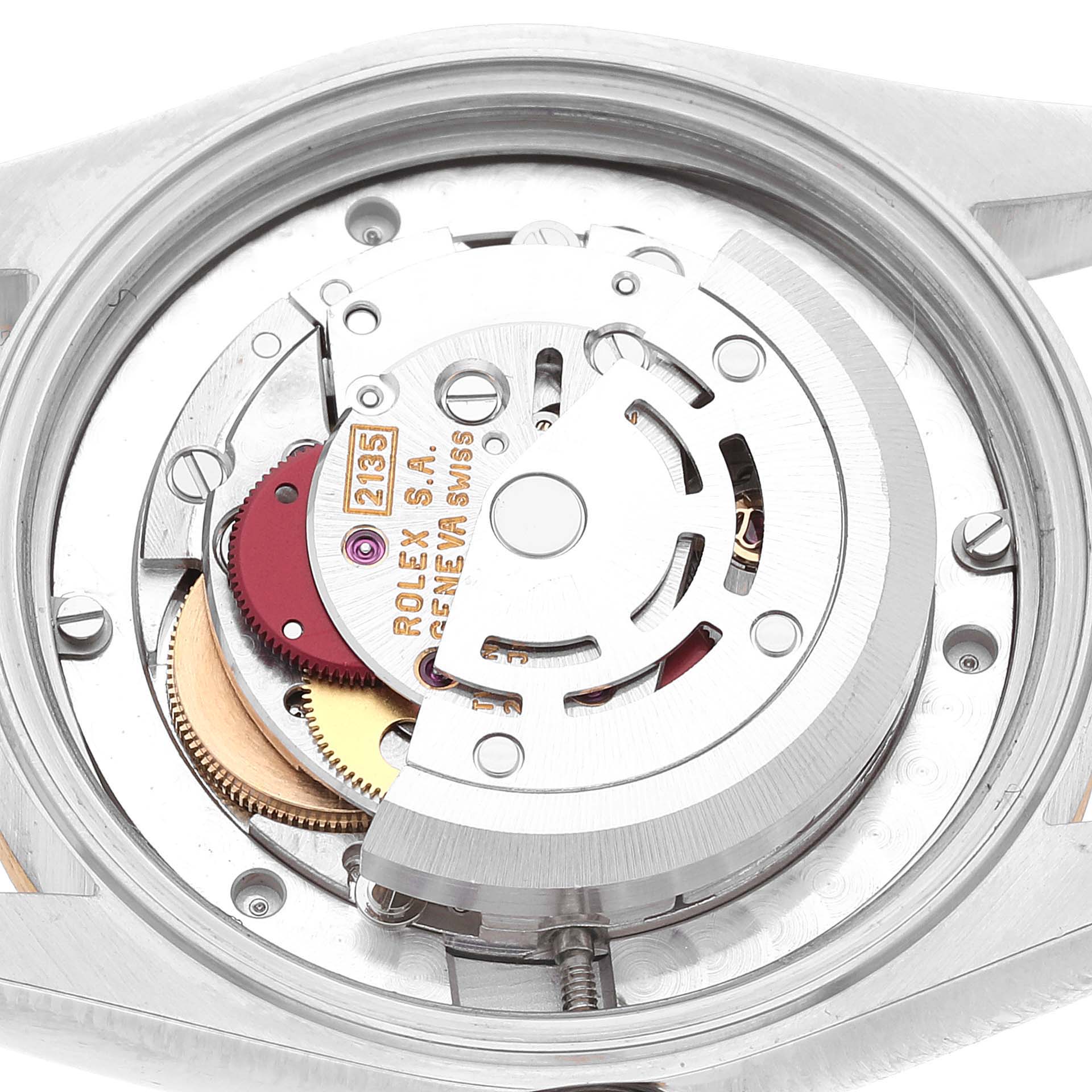 The image shows an overhead view of the open case back, revealing the internal mechanism of a Rolex Mid-Size 68273 Women's Steel and Gold (two tone) White Dial 68273 Women's Steel and Gold (two tone) White Dial model watch.