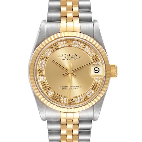Photo of Rolex Datejust Midsize Steel Yellow Gold Myriad Diamond Dial Ladies Watch 68273
