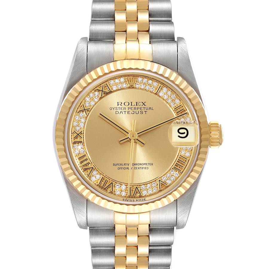 Rolex Datejust Midsize Steel Yellow Gold Myriad Diamond Dial Ladies Watch 68273 SwissWatchExpo