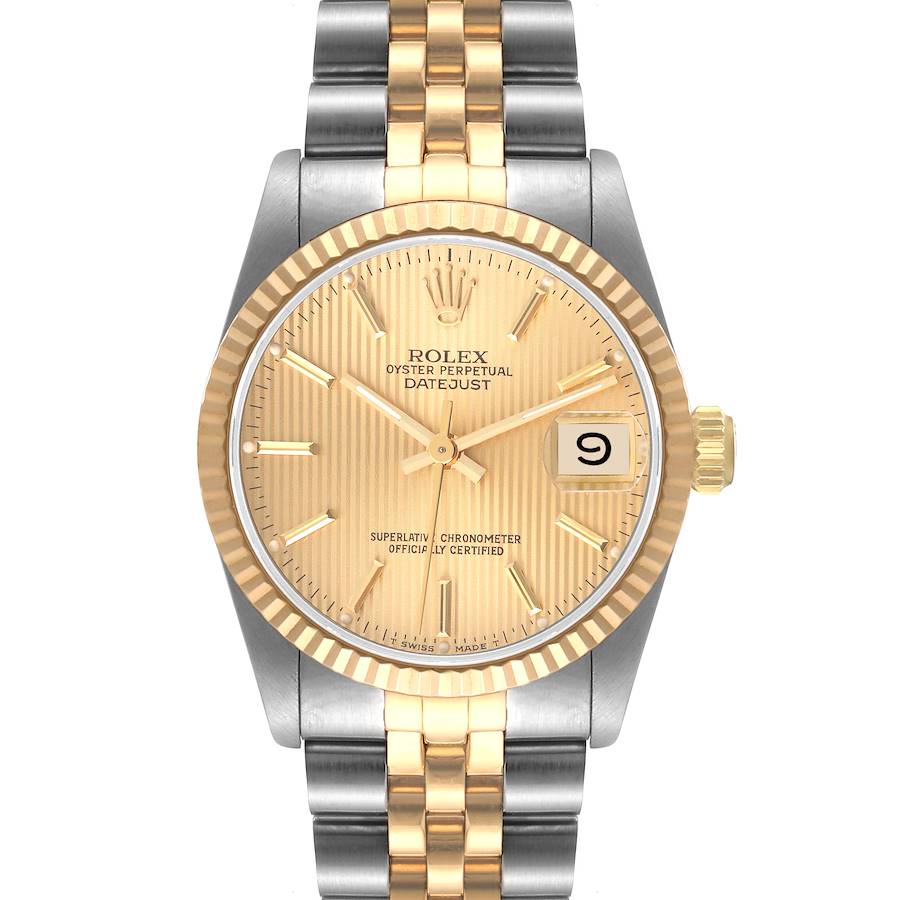 Rolex Datejust Midsize Steel Yellow Gold Tapestry Dial Ladies Watch 68273 SwissWatchExpo