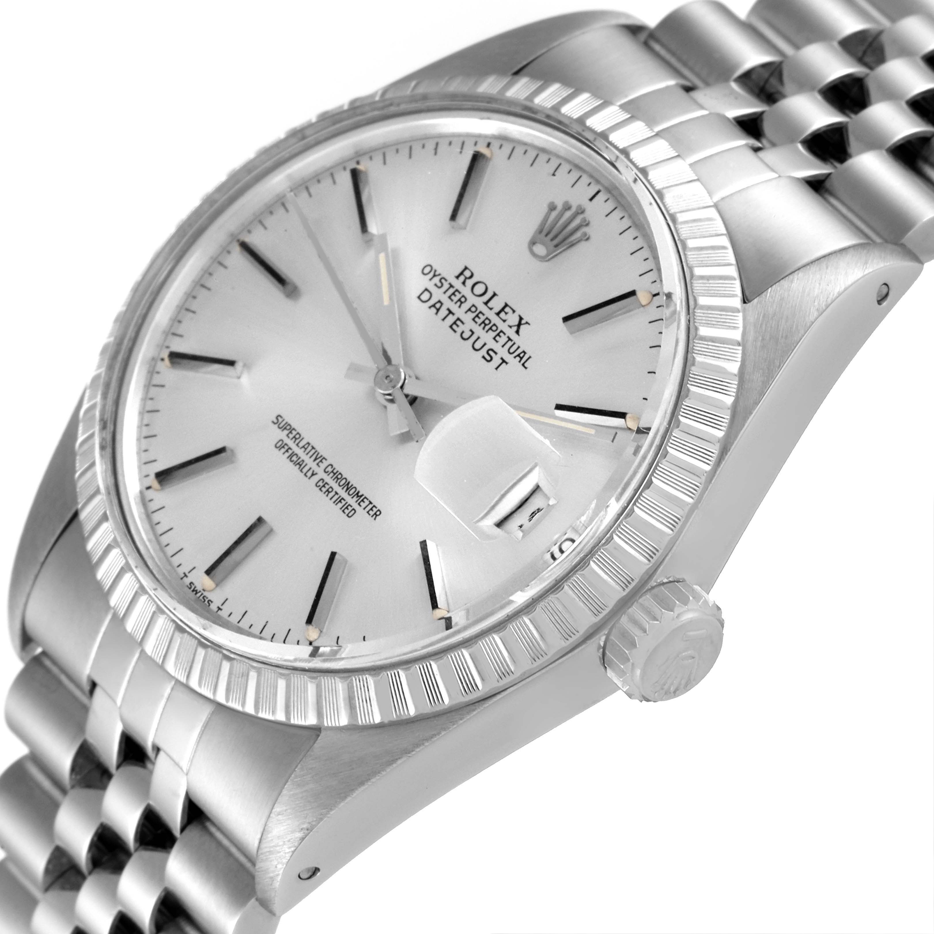 The image shows a close-up side angle of the Rolex Vintage Collection 16030 Men's Stainless Steel Silver Dial 16030 Men's Stainless Steel Silver Dial Oyster Perpetual Datejust, highlighting the dial and bezel.