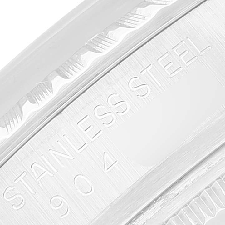 The image shows a close-up of the stainless steel case back of the Rolex Vintage Collection 16030 Men's Stainless Steel Silver Dial 16030 Men's Stainless Steel Silver Dial watch.