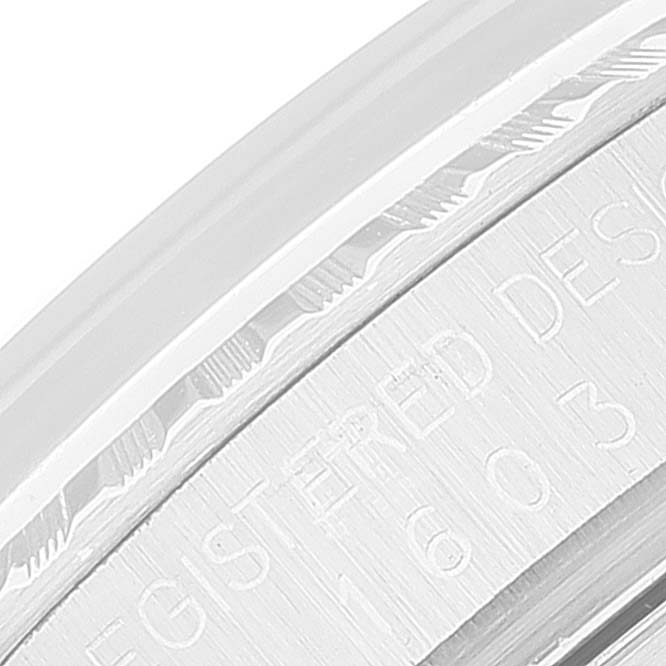 The image shows a close-up angle of the engraved text on the case back of the Vintage Collection model by Rolex.