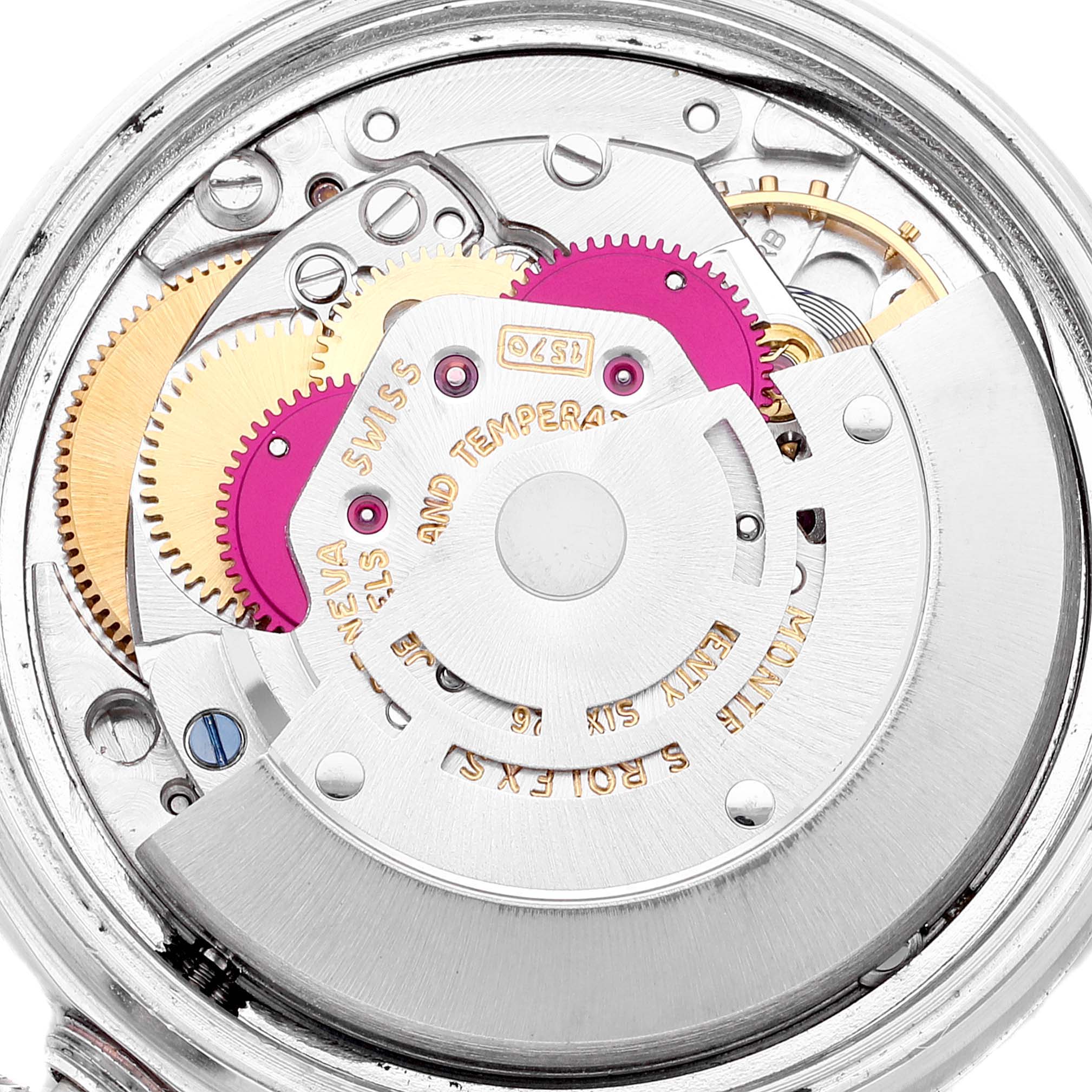 The image shows the internal mechanism of the Rolex Vintage Collection 1603 Men's Stainless Steel Silver Dial 1603 Men's Stainless Steel Silver Dial model, viewed from the back.
