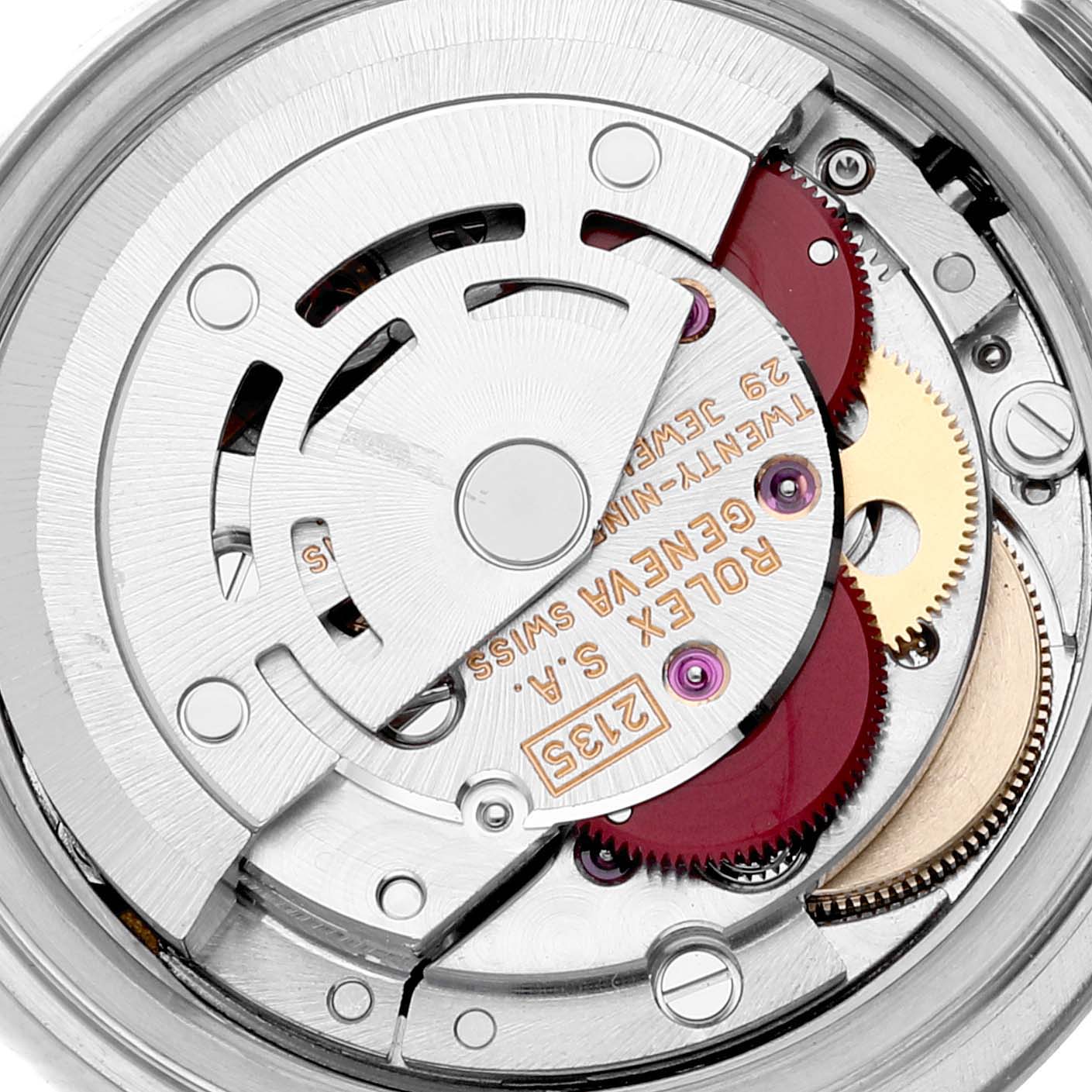 This is an interior view showing the automatic movement mechanism of the Rolex Datejust 69174 Women's Stainless Steel Blue Dial 69174 Women's Stainless Steel Blue Dial watch.